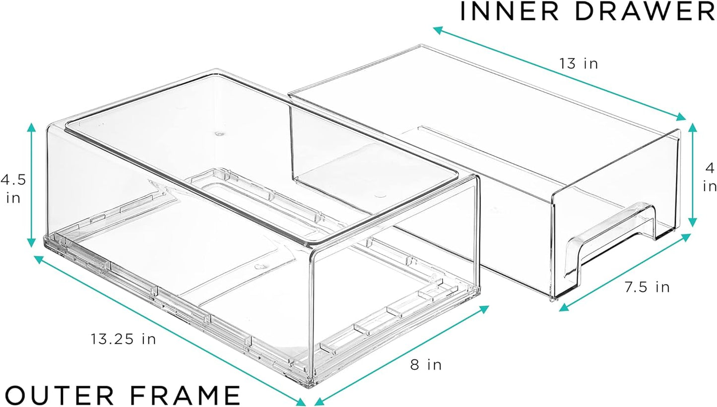 Sorbus Medium Clear Stackable Storage Drawers – 2-Pack Plastic Organizer Bins with Handles – Stackable Pull-Out Storage Drawers for Closet, Pantry, Office, Bathroom, Craft, and Toy Organization