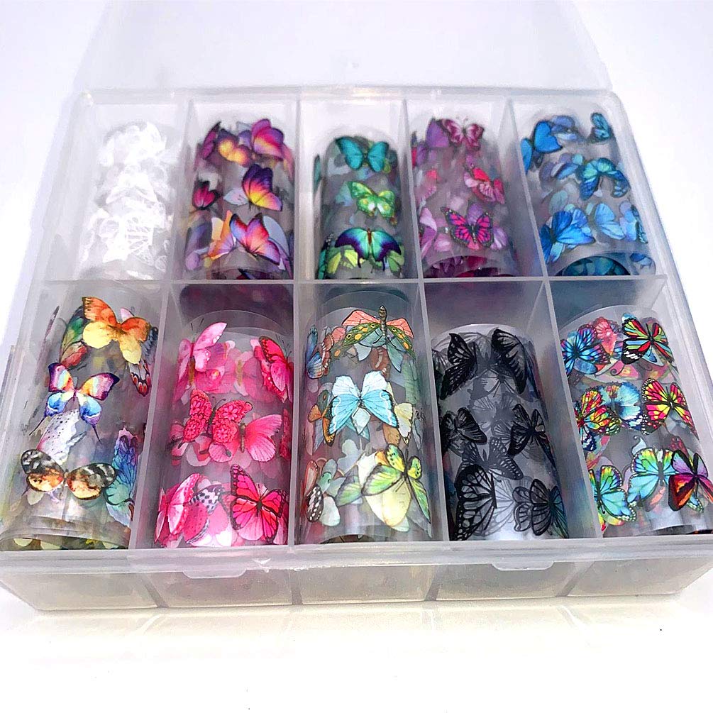 Butterfly Nail Foil Nail Art Sticker Nail Decal Flower Transfer Starry Sky Paper Colorful Nail Transfer Foils for Women Girls Fingernails Toenails Decorations