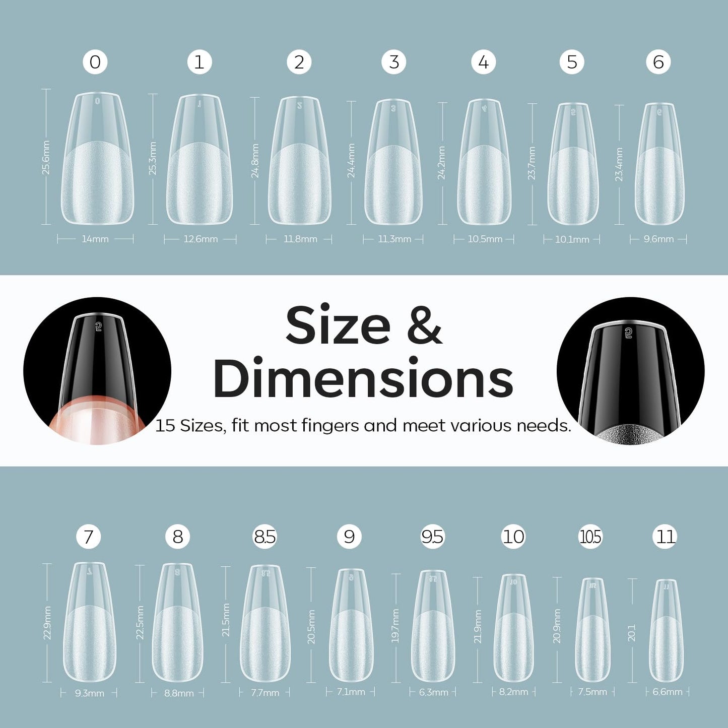 Modelones Medium Coffin Fake Nail Tips - 510Pcs Gel Tips Pre-shaped Half Matte Full Cover Clear Acrylic Gel Kit False Press on Nails for Extension DIY Salon 15Sizes