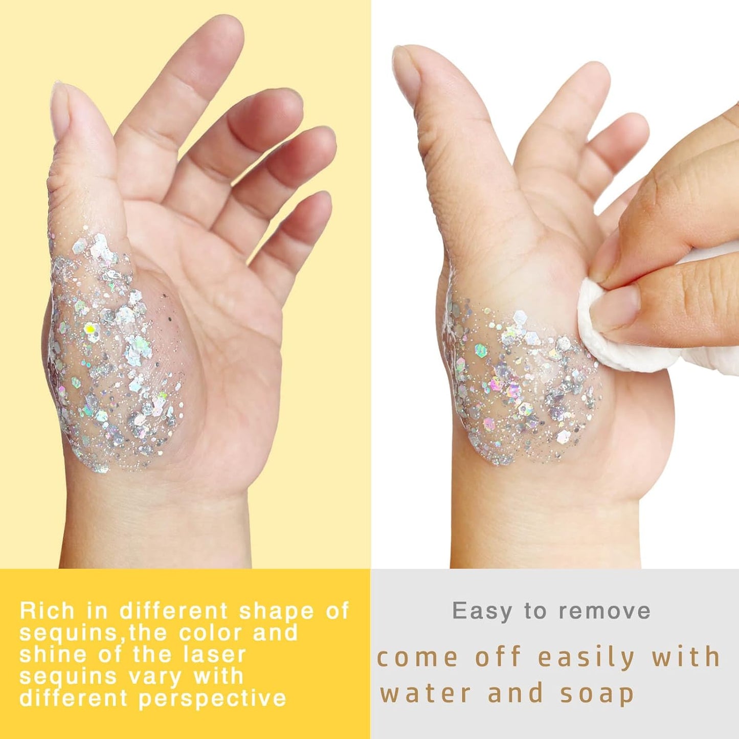 MEICOLY Silver Body Glitter,Chunky Silver Face Hair Glitter,Silver Glitter Makeup for Eyes,Sparkle Face Paint for Women and Kids,Music Festival Party Accessories
