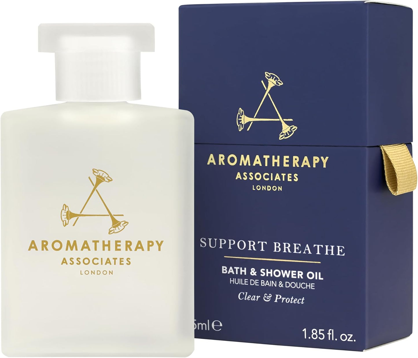 Aromatherapy Associates Support Breathe Bath and Shower Oil, Natural Body Oil to Clear Mind, Body and Spirit, Hydrating Body Oil Made with 3 Essential Oils (1.86 oz)