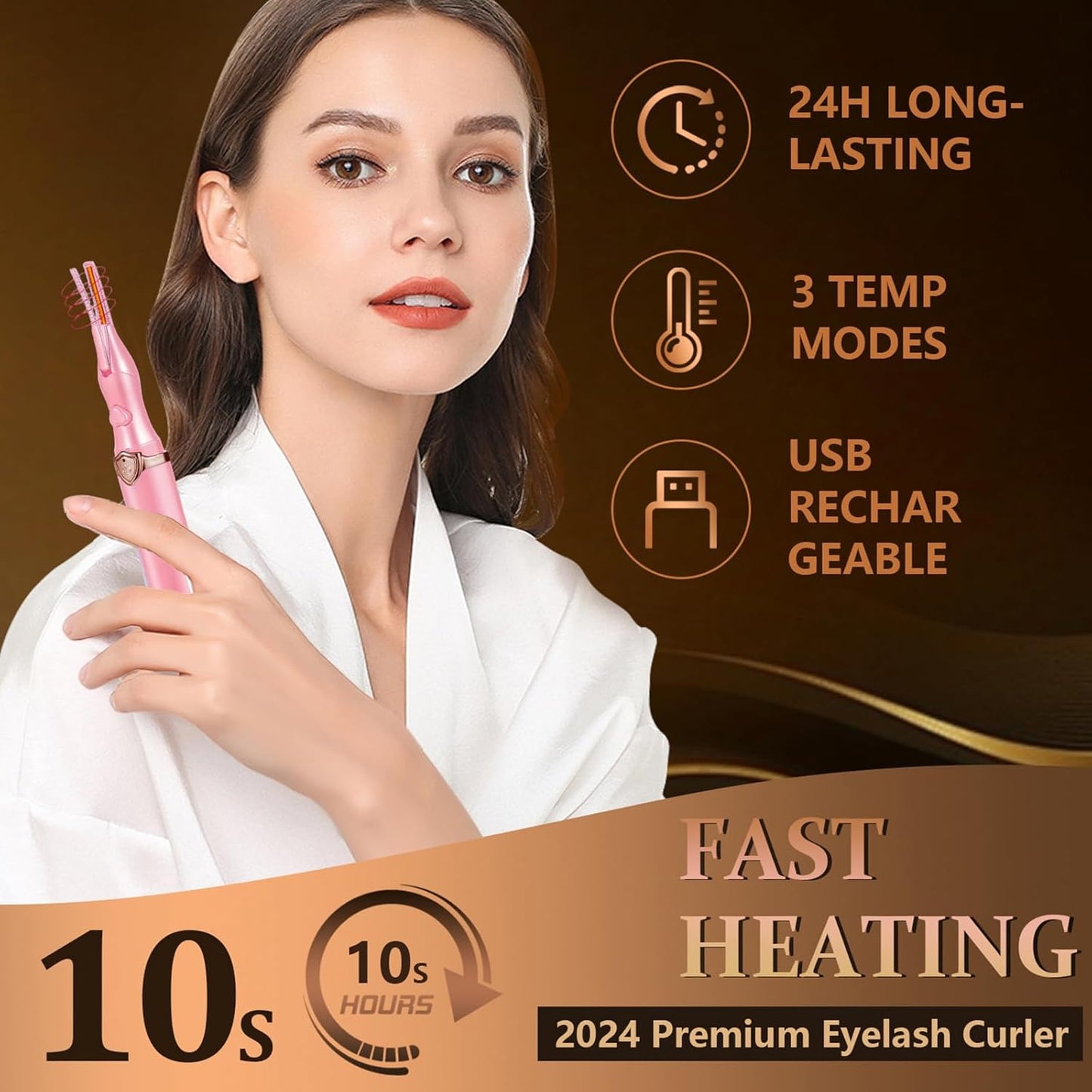 Heated Eyelash Curler, 2-in-1 Clip-Type Design, 3 Temperature Modes, USB Rechargeable Electric Eyelash Curler, Natural Curling 24H Long-Lasting Curl, Gift for Women & Girls, Light Pink