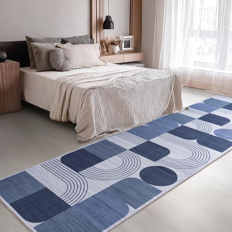 Soft Modern Geometric Abstract Machine Washable 2.7x10 Runner Rug - Image 5