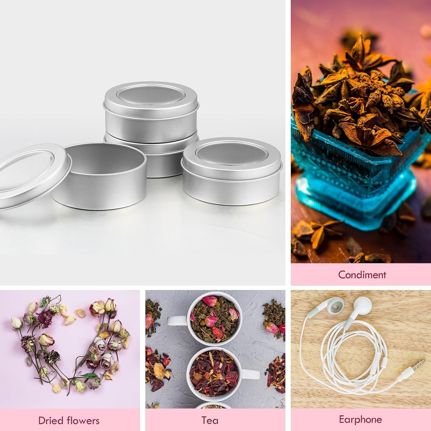 TecUnite 24 Pack 2 Ounce Metal Tin Cans Round Empty Container Salve Tins with Clear Lid for Kitchen, Office, Candles, Candies