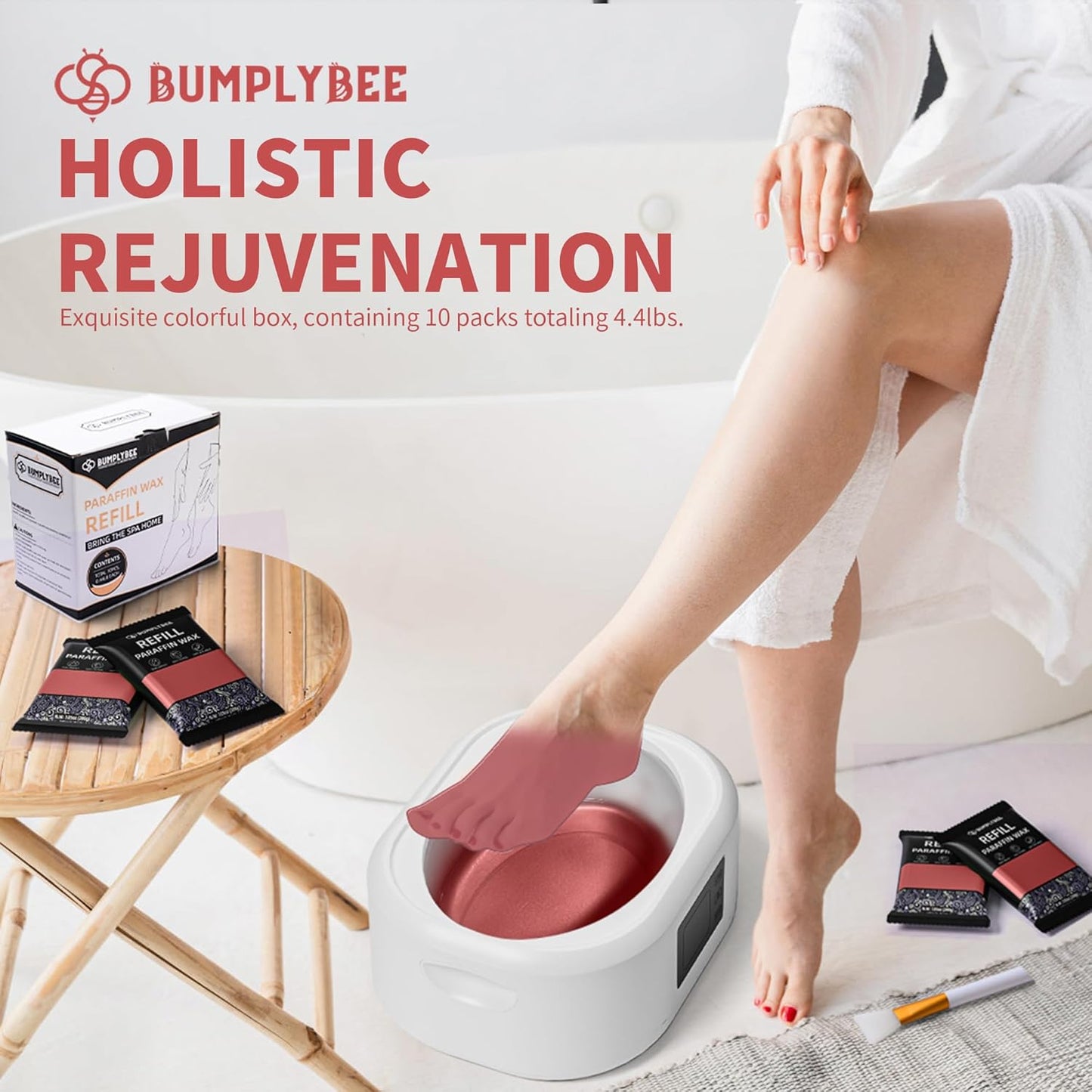 Paraffin Wax Kit - 10 Packs Rose Scent Refills with Silicone Brush - Non-Greasy, Easy-Peeling Wax for Hands & Feet, Skin Moisturizing