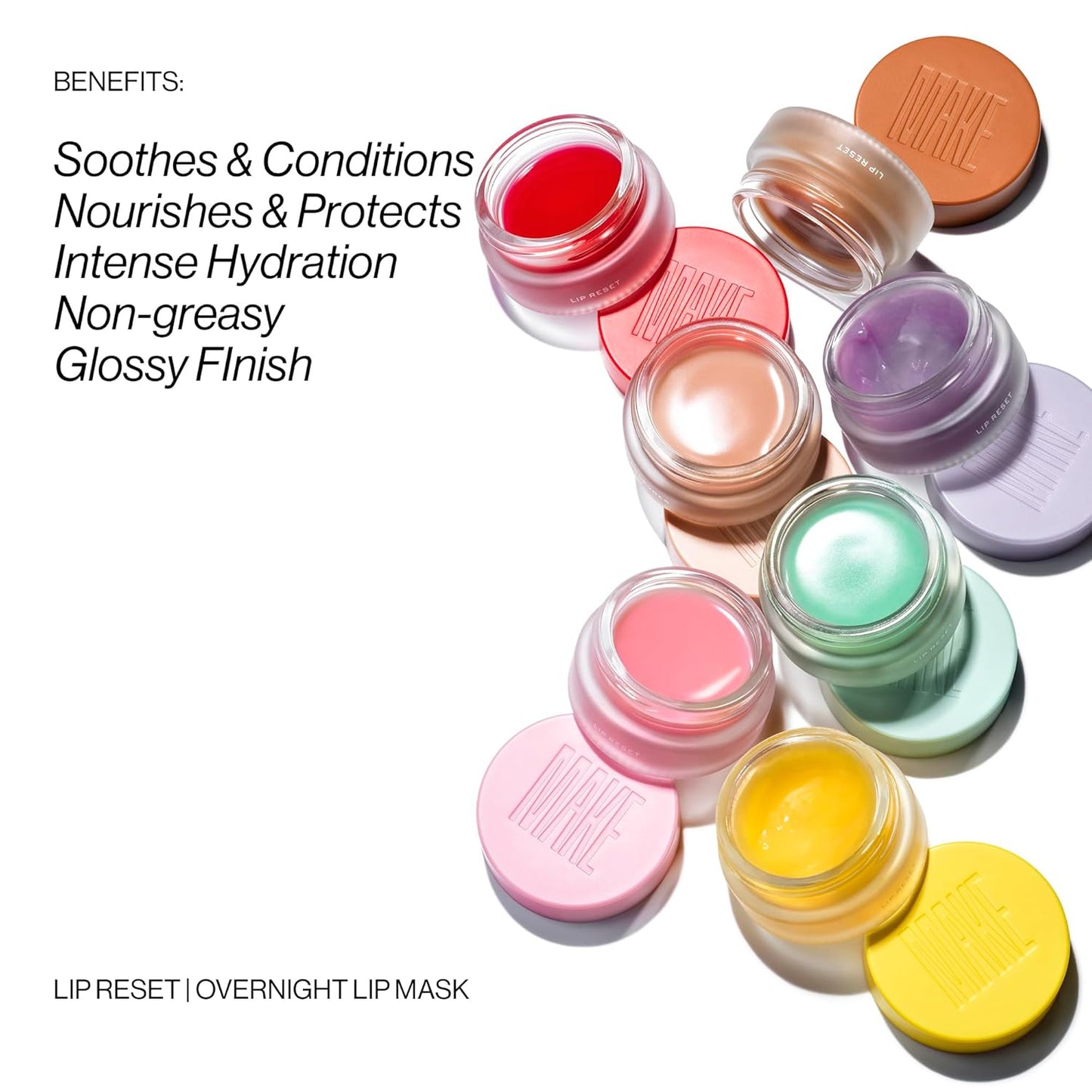 MAKE Beauty Lip Reset Overnight Lip Mask. Nourishing, Hydrating Lip Treatment for Dry, Flaky Lips. Plumps, Softens, and Smooths. Lunar Lemonade Flavor