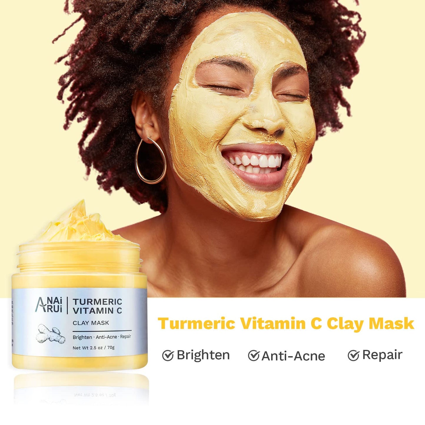 ANAI RUI Turmeric Vitamin C Clay Mask -Rose Facial Mask -Avocado Green Tea Mud Mask,Facial Mask Skincare for Deep Cleansing,Purify Pores, SPA Mask Set, Facial Mask Set Gifts Set 2.5 oz each