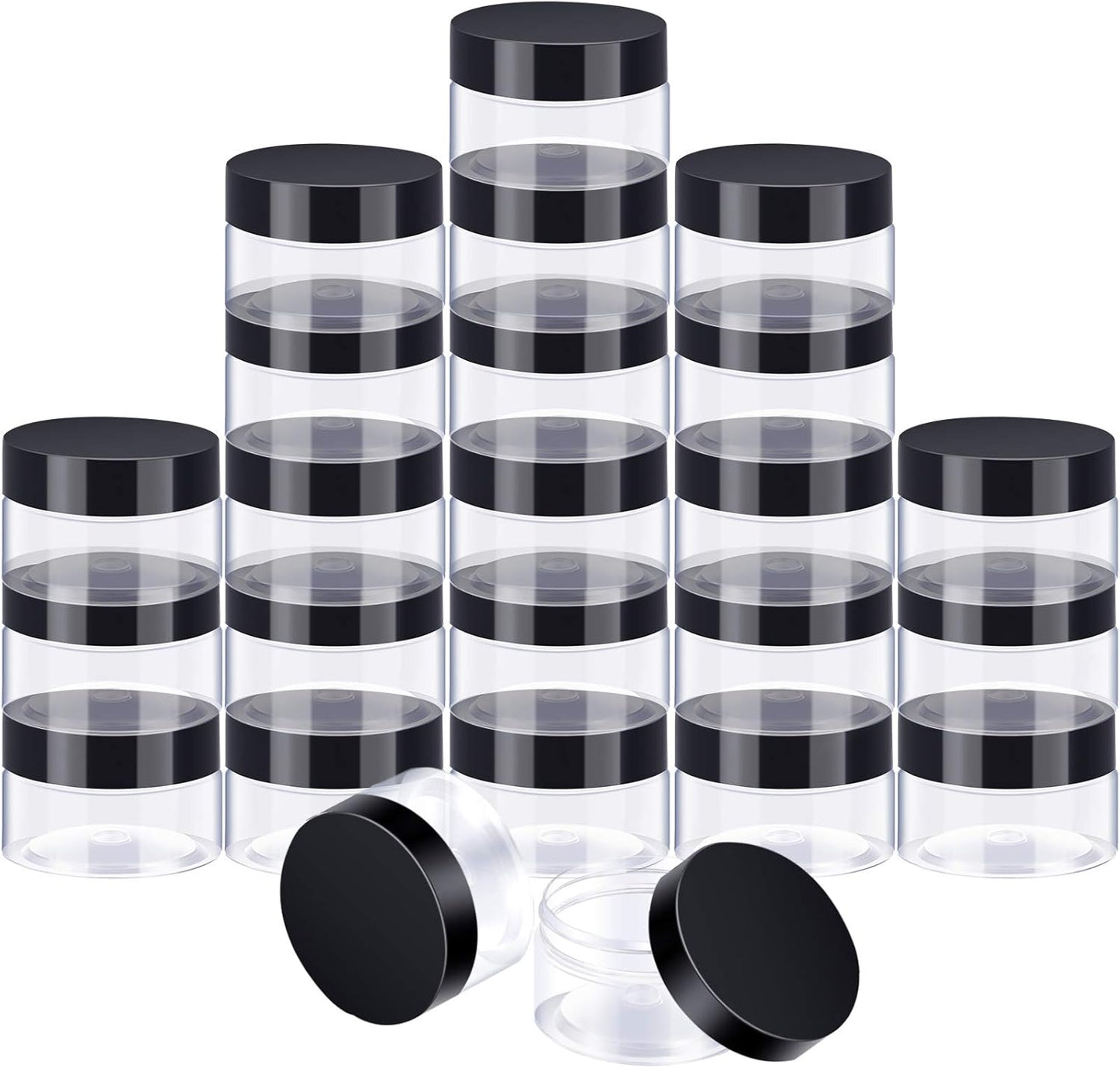 SATINIOR 24 Pieces Empty Clear Plastic Jars with Lids Round Storage Containers Wide-Mouth for Beauty Product Cosmetic Cream Lotion Liquid Butter Craft and Food (Black Lid, 4 oz)