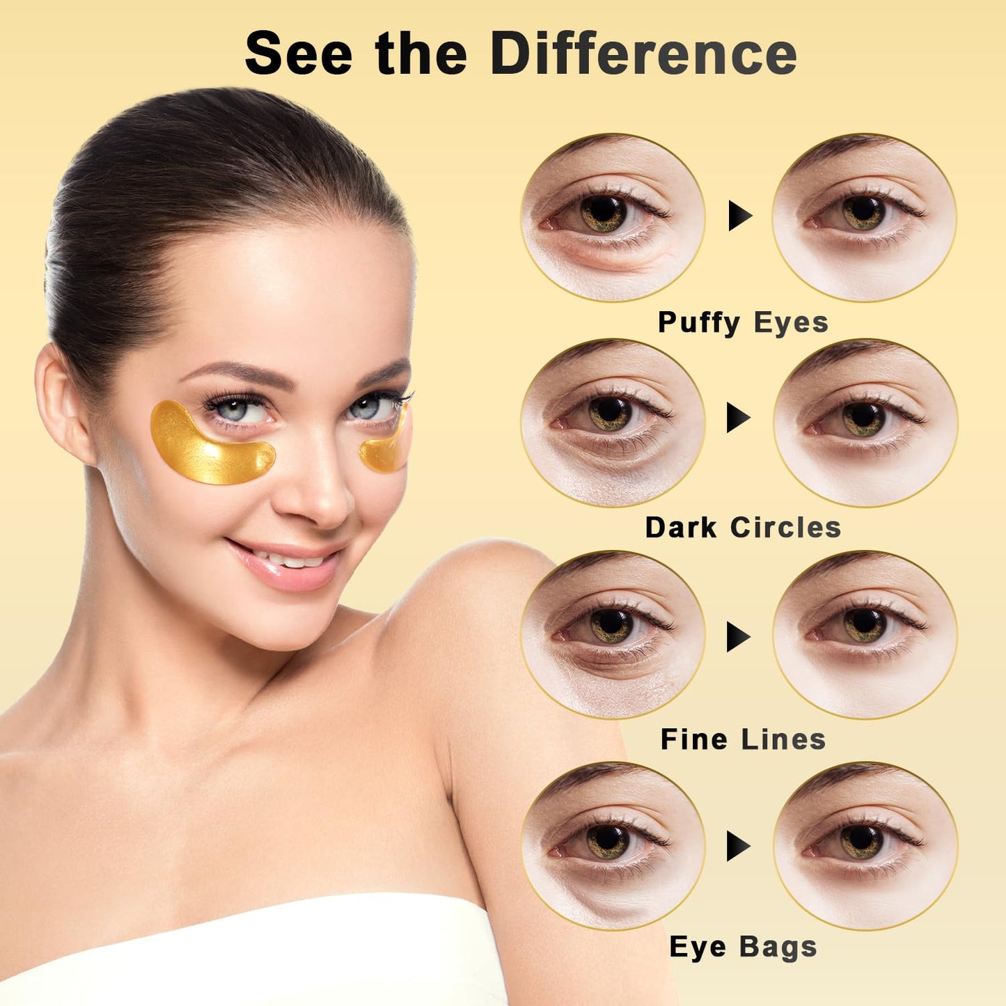 Under Eye Patches (36 Pairs) - 24K Gold Eye Masks Enriched with Abundant Collagen for Dark Circles, Puffy Eyes, Wrinkles - Gifts for Women Skin Care - Vegan & USA Tested