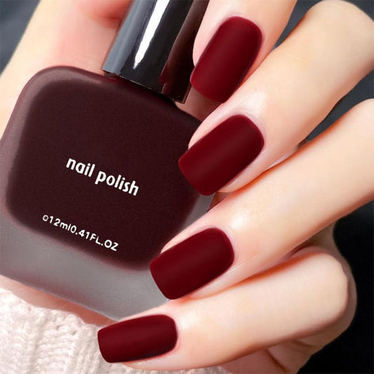 COSMOO 12ml Burgundy Matte Nail Polish, Quick Dry Nail Lacquer for Nail Art Varnish, Mist Effect Matte Finish Velvet Nail Polish, 0.41 fl oz (Burgundy, 0.41 fl oz)