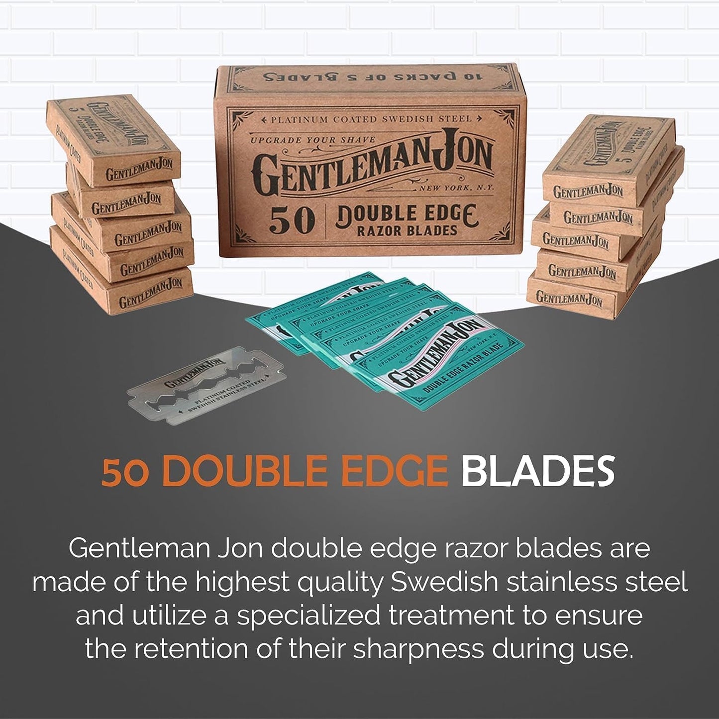 Deluxe Shaving Collection - Safety Razor Shaving Kit & 50-Pack Platinum Double Edge Razor Blades - Complete Wet Shave Set for Men - Effortless, Smooth, and Comfortable Shaves