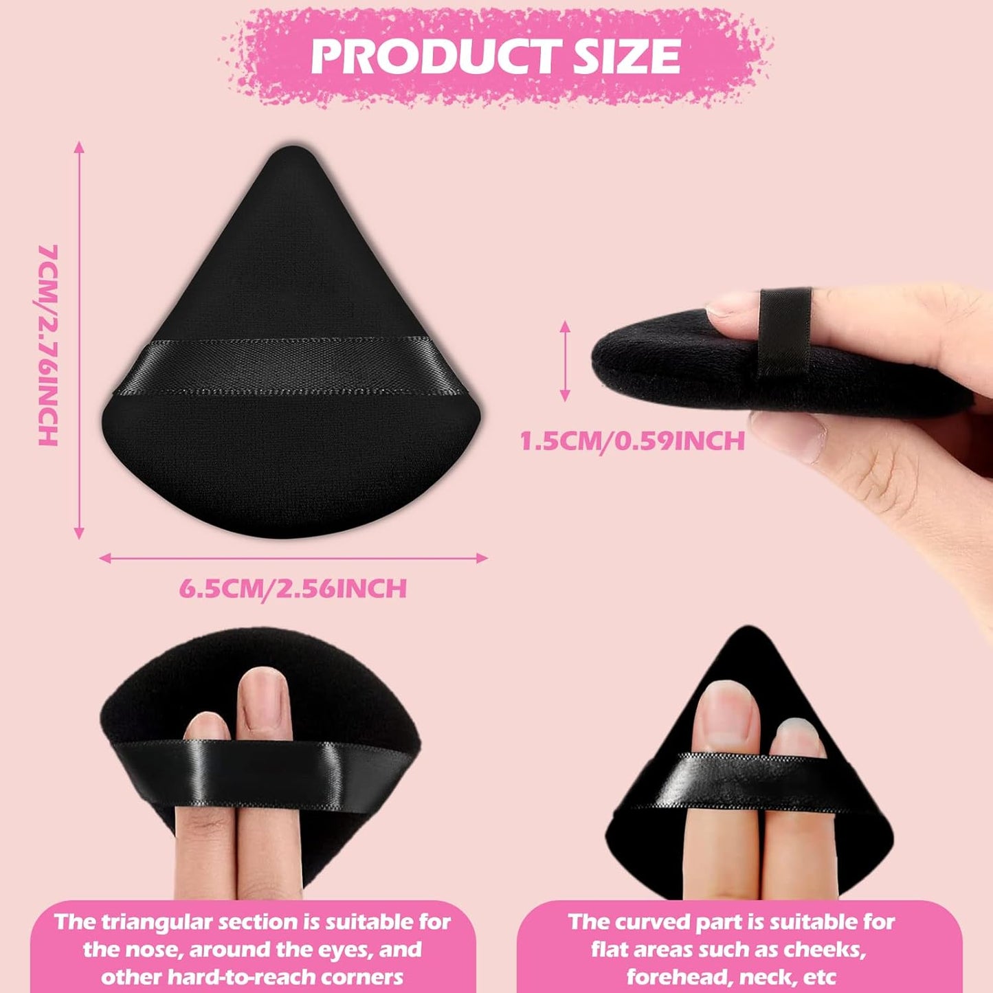 36 Pieces Powder Puff Face Triangle Powder Puff Soft Velour Makeup Puff Velour Puffs for Face Wet and Dry Cosmetic Foundation,Body Powder Blender Loose Mineral Powder Makeup Tool (Black,36 Pcs)