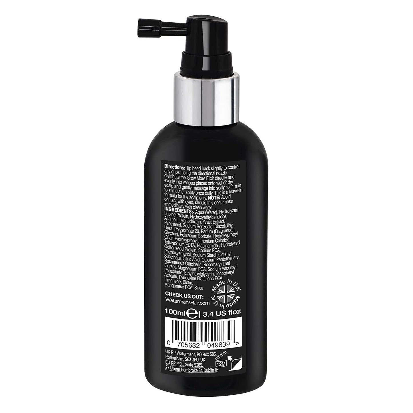 Watermans Grow More Hair Growth Serum | Supports Thicker, Stronger Hair with Biotin, Rosemary & DHT Blockers | Lightweight, Fast-Absorbing & Vegan | Helps Improve Scalp Density – 3.4 fl oz