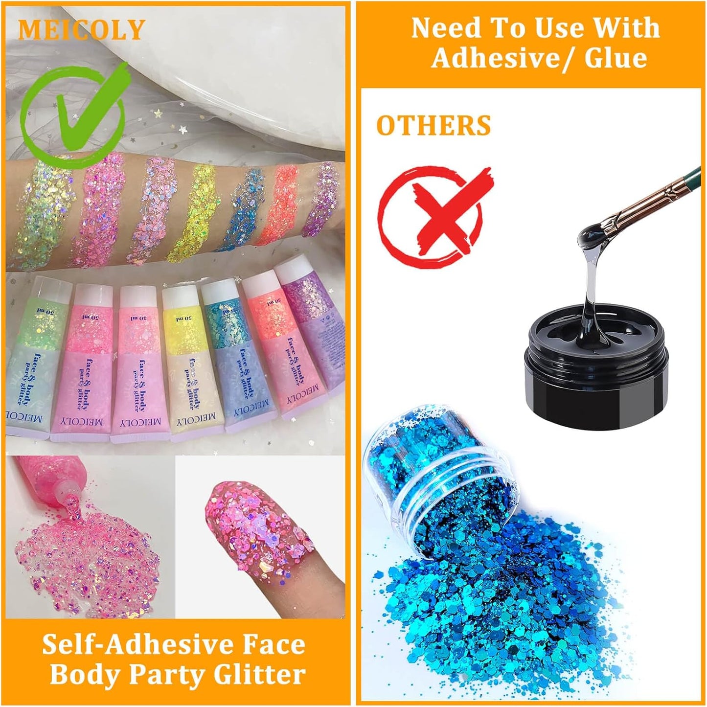 MEICOLY Chameleon Light Pink Body Glitter,Chunky Face Glitter for Halloween,Color Changing Mermaid Face Glitter Gel,Holographic Glitter Sequin for Face Body Hair,Festival Party Cheer Glitter Makeup