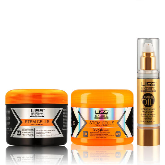 Liss Expert Stem Cells Smoothing Treatment 8.45 oz (ONE shoulder length app) and Magic AI Mask, 8.45 oz Set Hyaluronic Acid, Collagen, Argan Oil, Keratin and Stem Cells for after care SET (3, 8.45)
