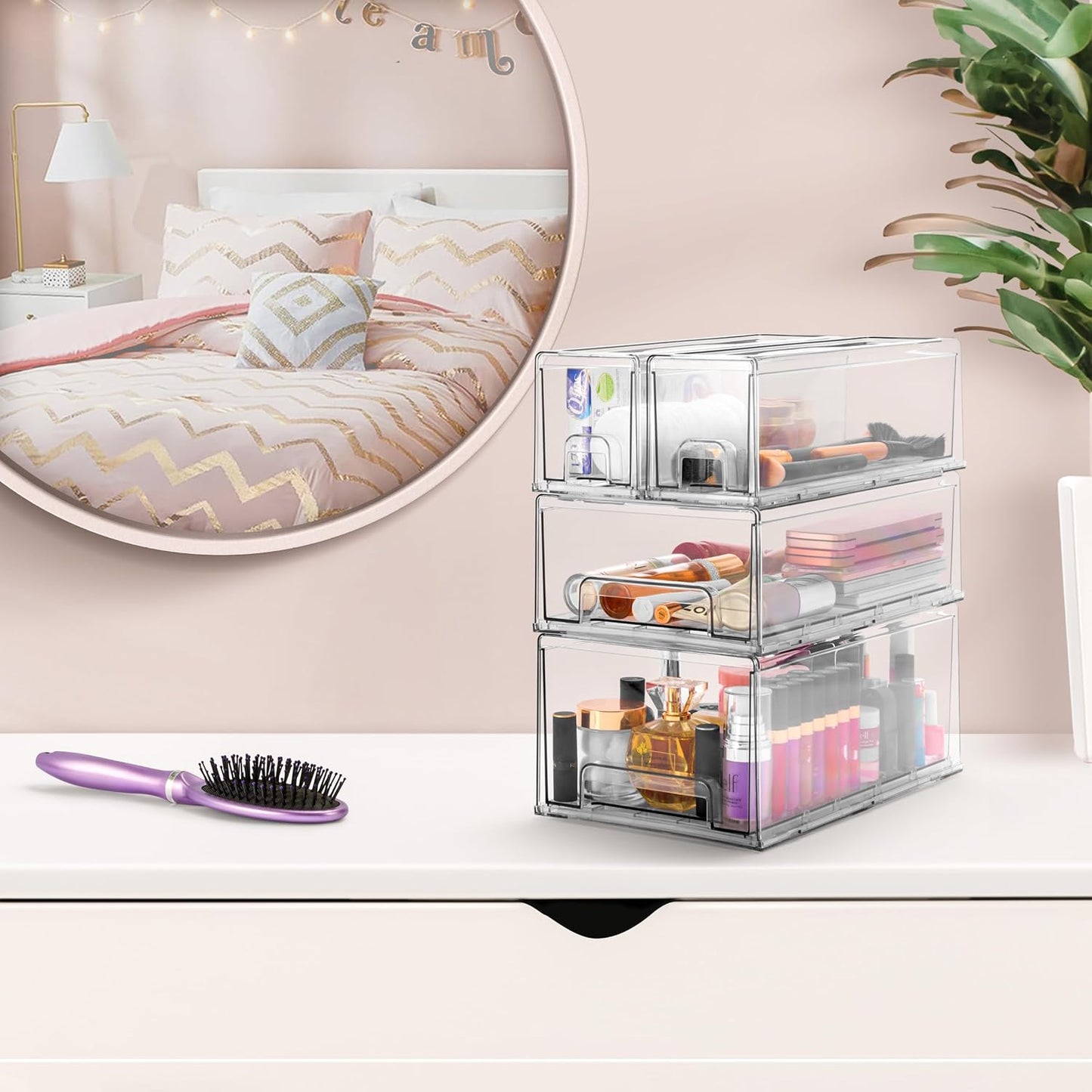 Sorbus Medium Clear Stackable Storage Drawers – 2-Pack Plastic Organizer Bins with Handles – Stackable Pull-Out Storage Drawers for Closet, Pantry, Office, Bathroom, Craft, and Toy Organization