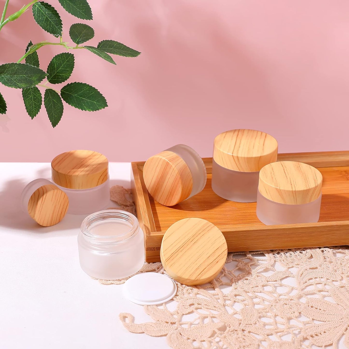 30 Gram/ml Glass Cosmetic Containers with lids，Round Frosted Glass Jars with Leakproof lids,Small Empty Glass Sample Jars for Makeup Lip Scrub Balm Lotions Sample Eye Creams DIY (4 PACK 30ML)