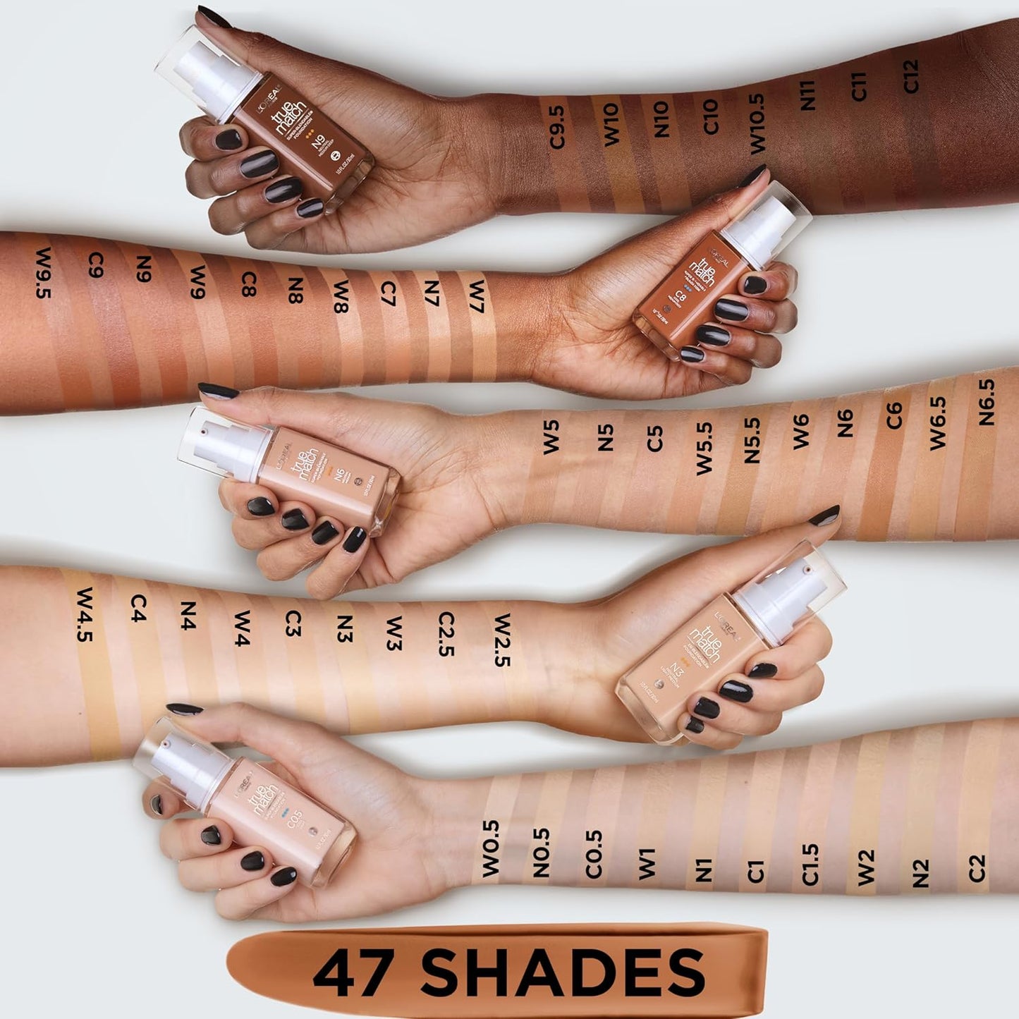 L'Oreal Paris True Match Super-Blendable Foundation, Medium Coverage Liquid Foundation Makeup, W10, Deep, 1 Fl Oz