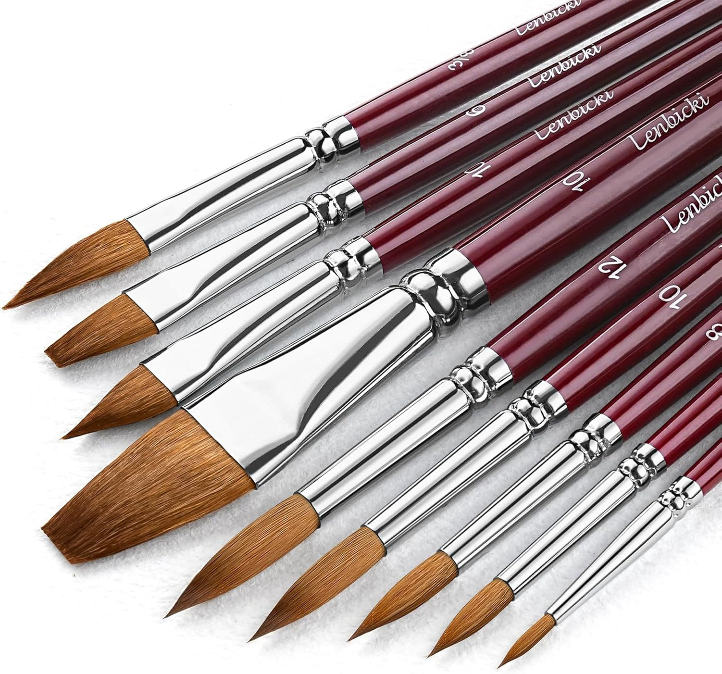Kolinsky Sable Paint Brushes Professional Kolinsky Watercolor Paint Brushes Set for Artists 9pcs,Kolinsky Sable Hair Brushes for Watercolor, Acrylic, Includes Round Pointed, Flat, Cat's Tongue