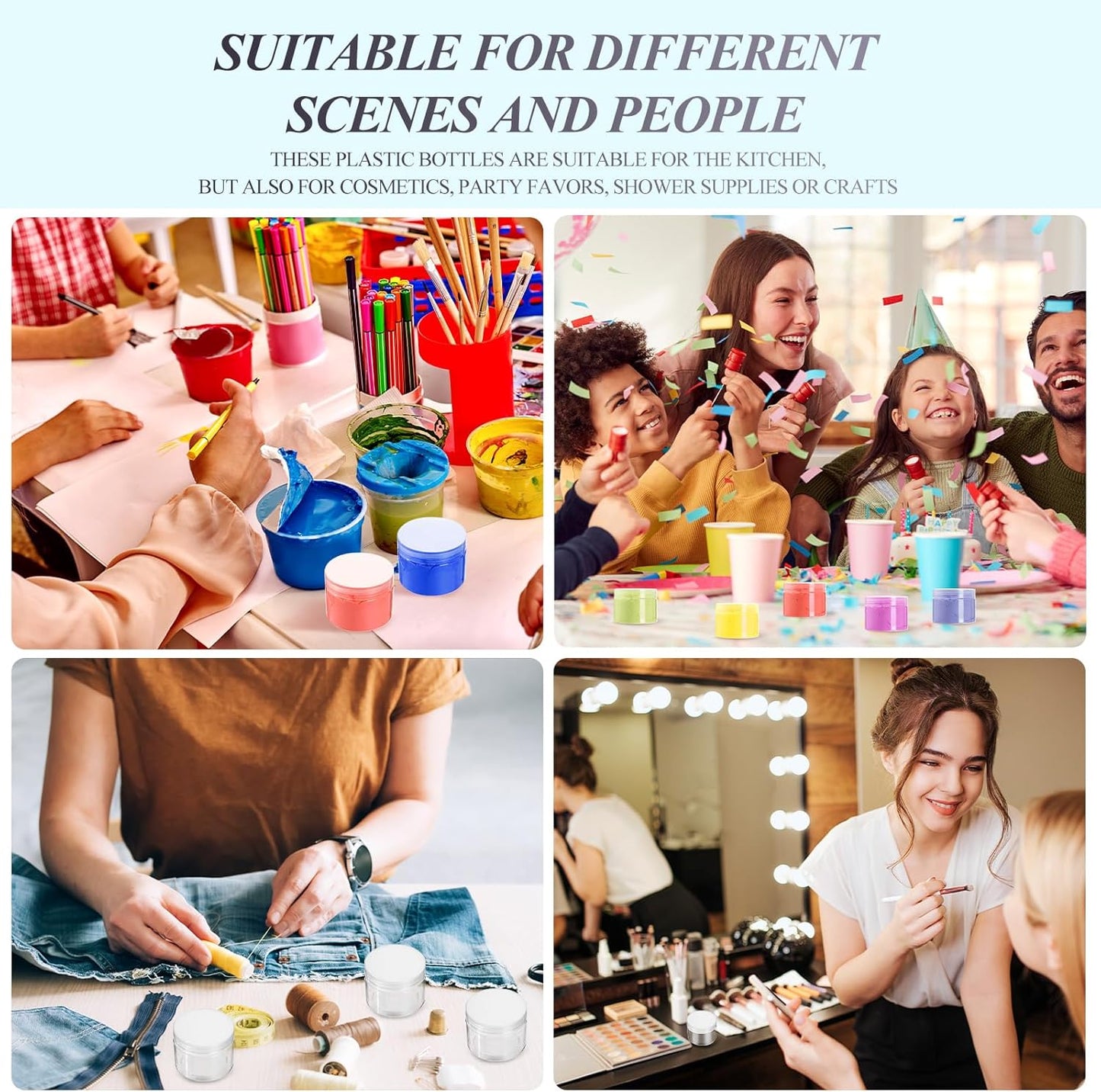 SATINIOR 24 Pieces Empty Clear Plastic Jars with Lids Round Storage Containers Wide Mouth for Beauty Product Cosmetic Cream Lotion Liquid Butter Craft and Food(Clear Lid,8 oz)