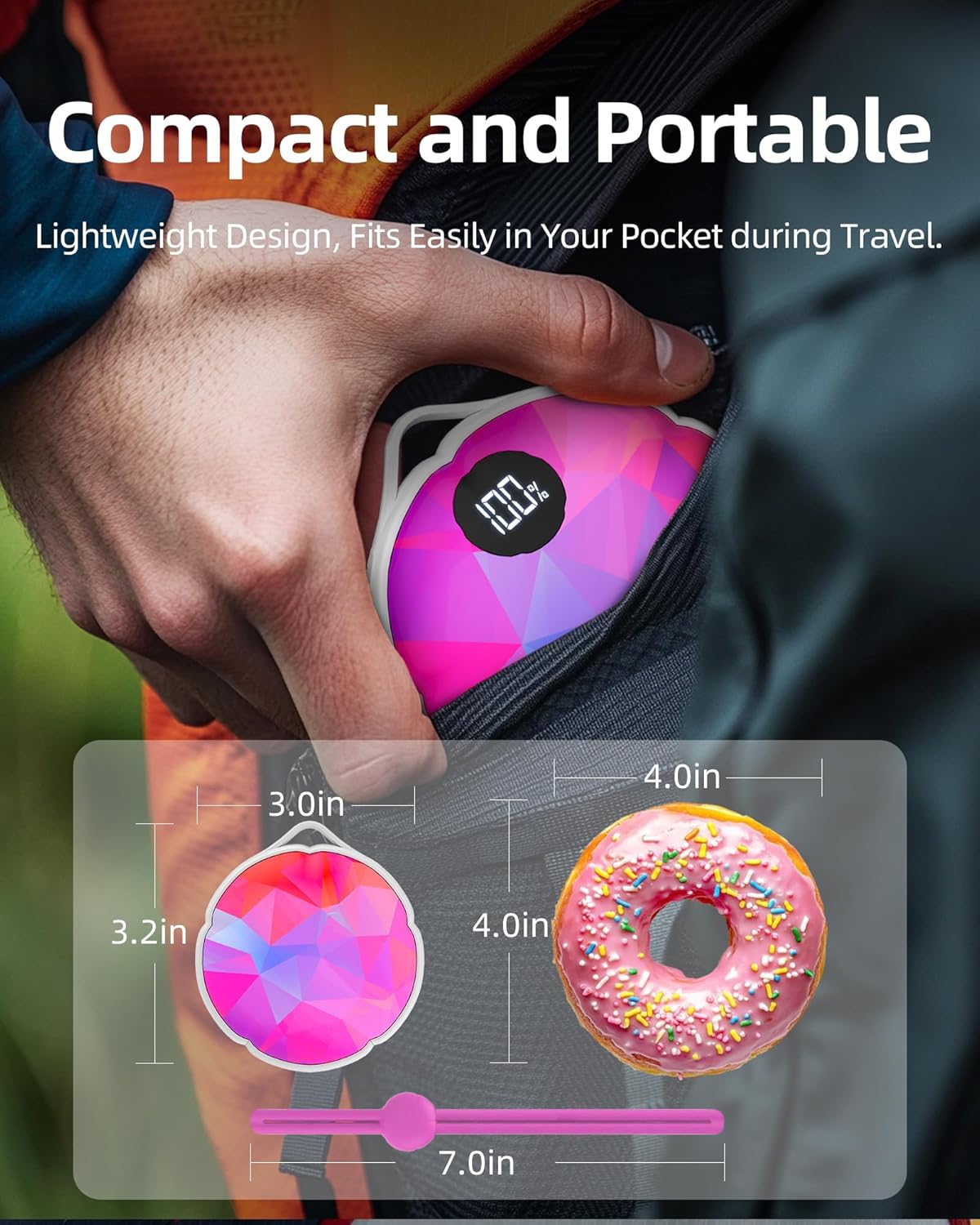 FrSara Hand Warmers Rechargeable, Hangable Electric Hand Warmer w/ 4000mAh Last 10 Hours, 3-Level Heat w/Strip, Light & Display, Gift for Outdoors Camping Hiking Skiing Raynauds & Christmas