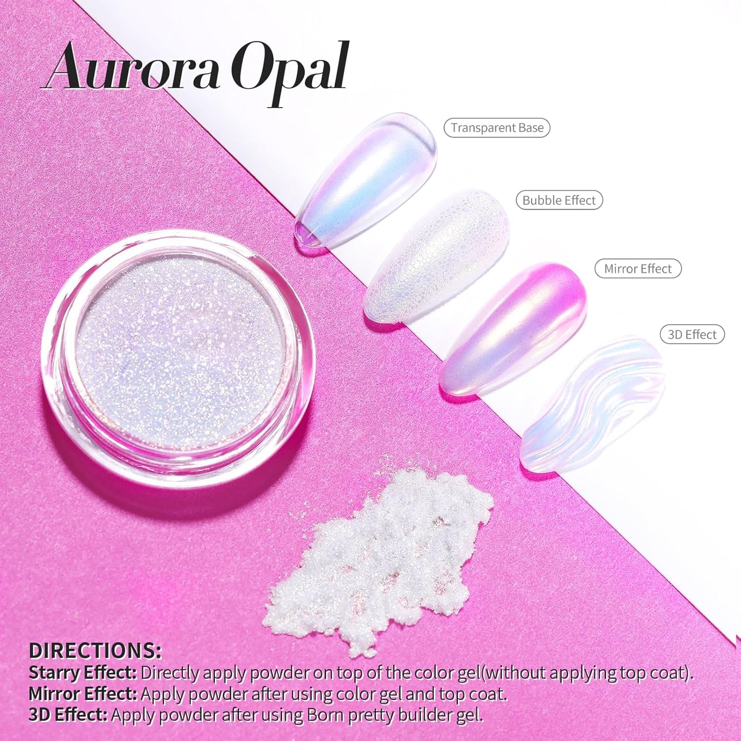 Born Pretty Chrome Nail Powder Auroras Nail Powder Mermaid Pearl Powder Glitter Dust Kit for Gel Polish Nail Art Decoration