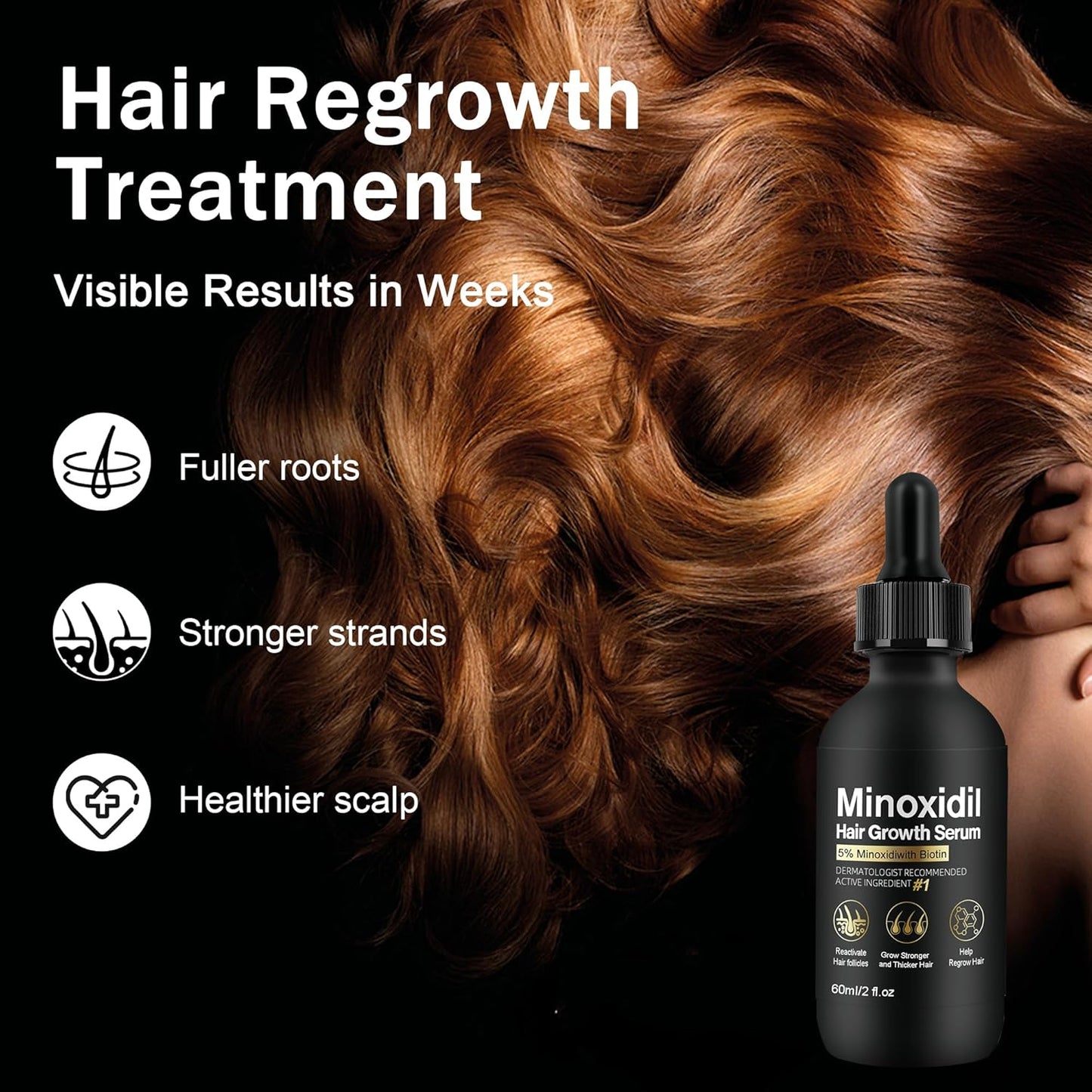 5% Minoxidil for Men and Women Hair Growth Treatment,Topical Minoxidil for Beard Growth, Hair Regrowth Serum for Scalp Hair Loss and Thinning, with Biotin (3Pack)