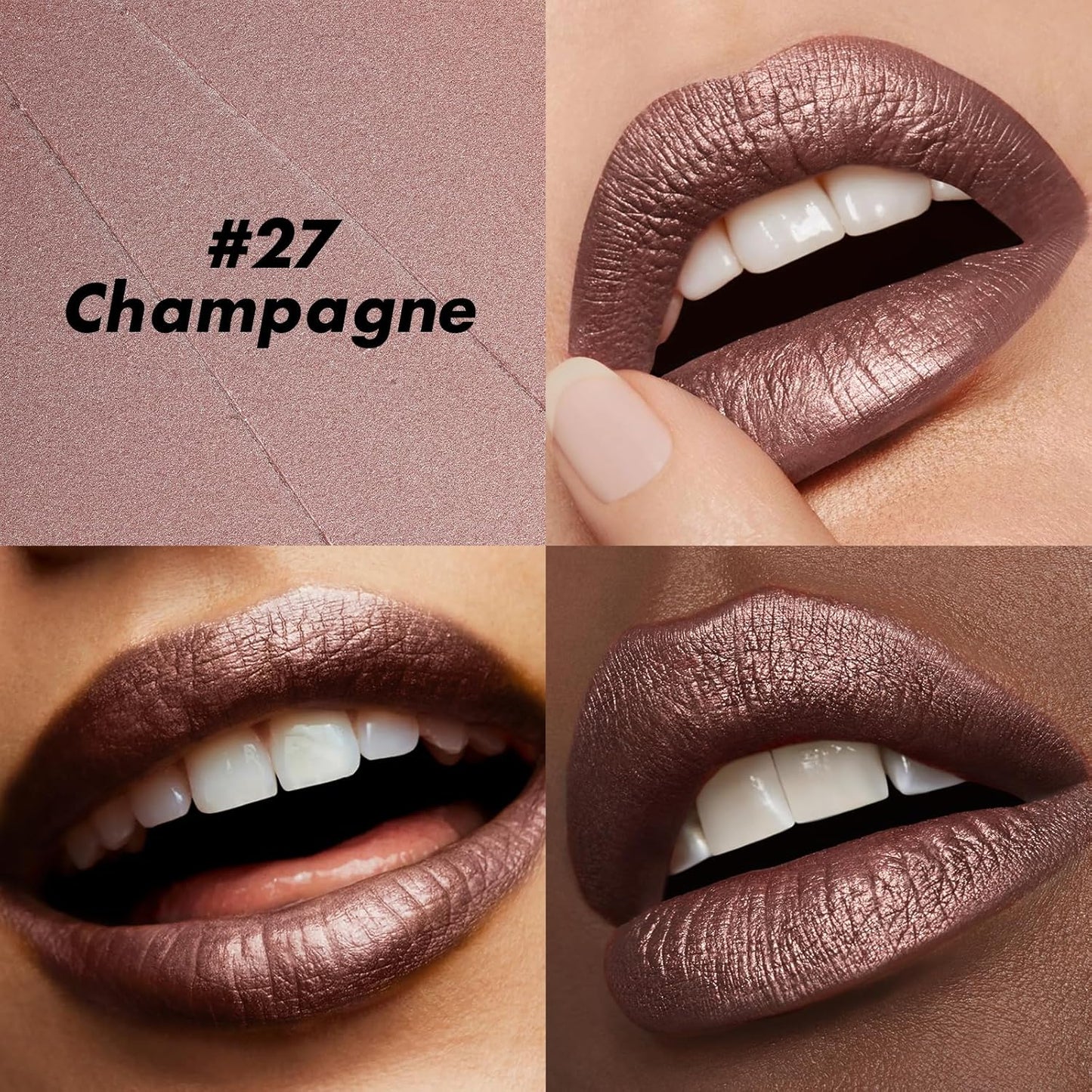 FOCALLURE Ultra Chic Metallic Lipstick,Rich Vitamin E Lip Crayon,Lightweight Shinning Color without Drying or Fading,Long Lasting Lips Makeup,#27 Champagne