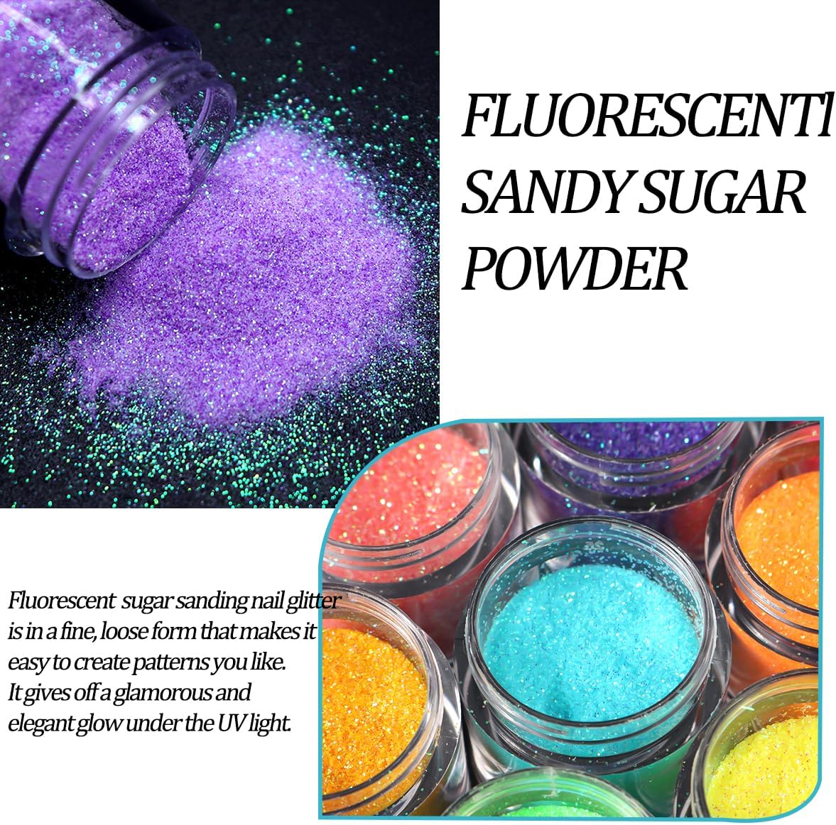 10 Bottle Shimmer Sugar Glitter Powder for Nails,Colorful Candy Coat Effect Iridescent Nail Dipping Powder Pigment, Fluorescent Chrome Dust and Stainless Steel Cuticle Pusher for DIY Manicure Decor
