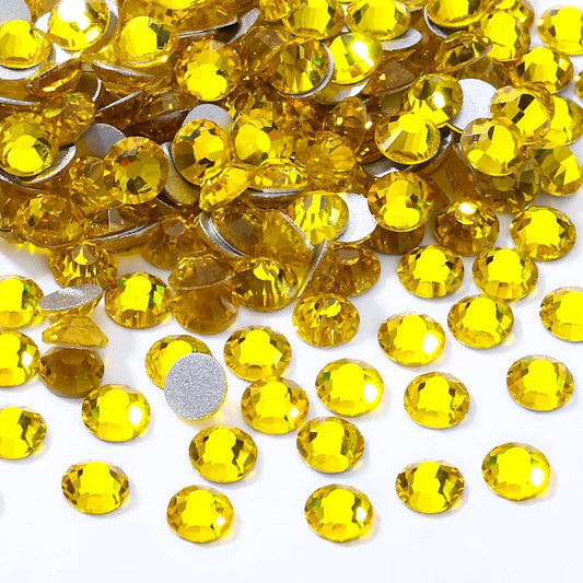 Yellow Flatback Rhinestones, Glass Rhinestones for Nail Art and Craft, Glue Fix, Loose Crystal Gemstones(Yellow, SS12, 2880pcs, 2.9-3.0mm)