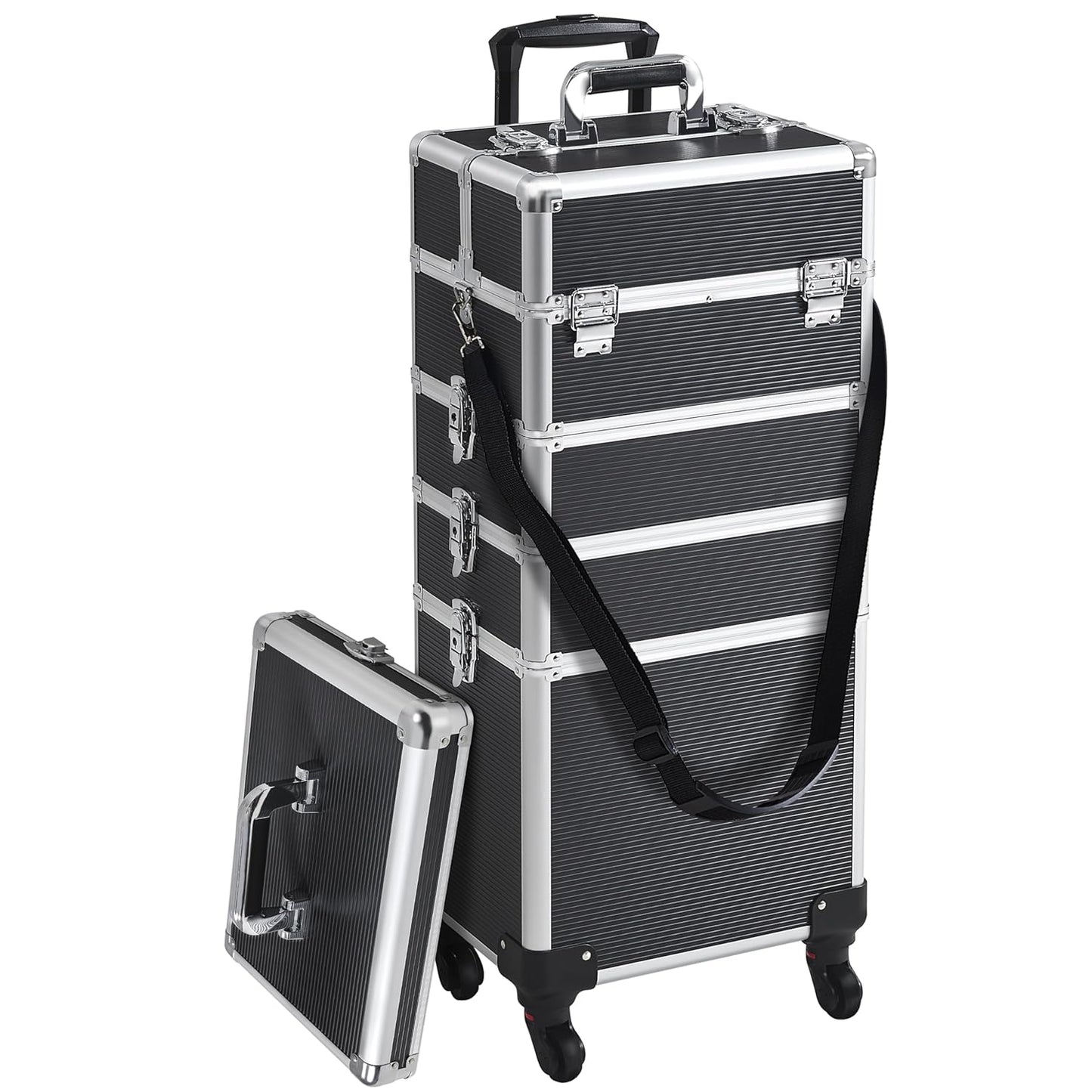 Yaheetech Professional Makeup Train Case 5 in 1 Cosmetology Case on Wheels Aluminum Beauty Travel Case Rolling Cosmetic Organizers & Storage Black