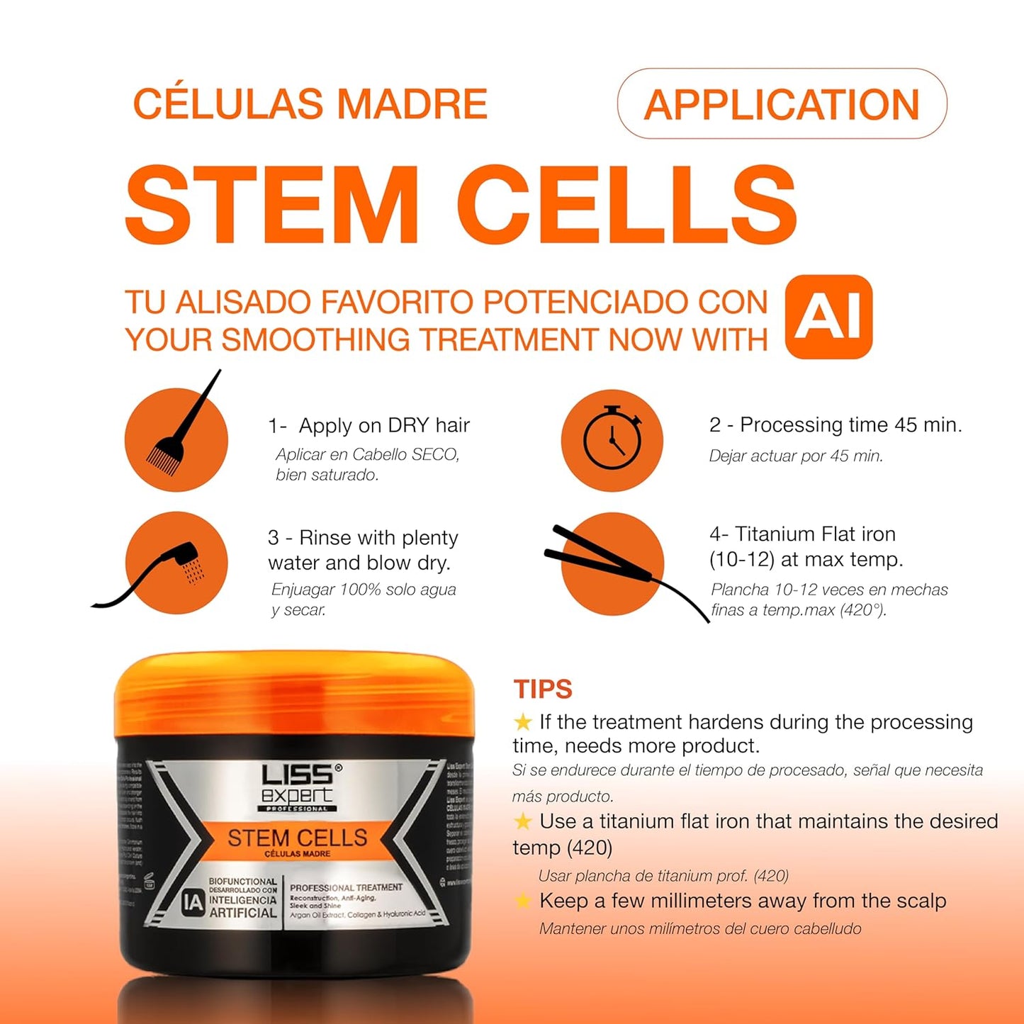 Liss Expert Stem Cells Smoothing Treatment 8.45 oz (ONE shoulder length app) and Magic AI Mask, 8.45 oz Set Hyaluronic Acid, Collagen, Argan Oil, Keratin and Stem Cells for after care SET (3, 8.45)