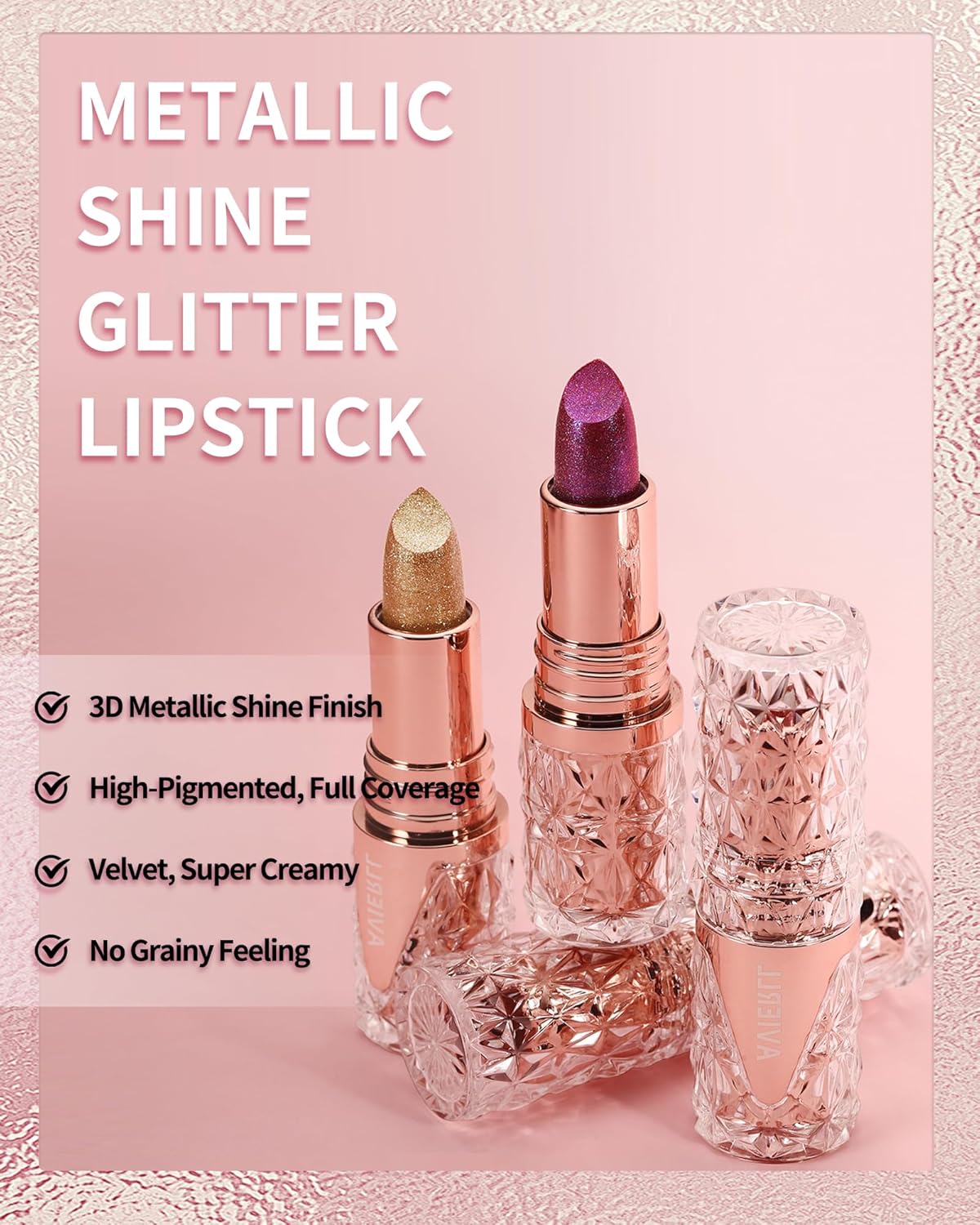 Glitter Metallic Shimmer Gold Lipstick Long Lasting,Diamond High Pigmented Nude Red Metallic Matte Liquid Lipstick Non-Stick Lip Gloss,Transfer Proof Lip Color Lip Stick Makeup for Women-01