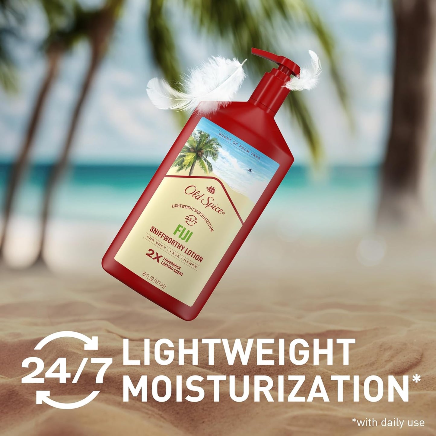 Old Spice Hand, Face & Body Lotion for Men, 24/7 Lightweight Moisturization with Amazing Scent, Instant Absorption, For All Skin Types, Fiji with Palm Tree Scent, 16 oz