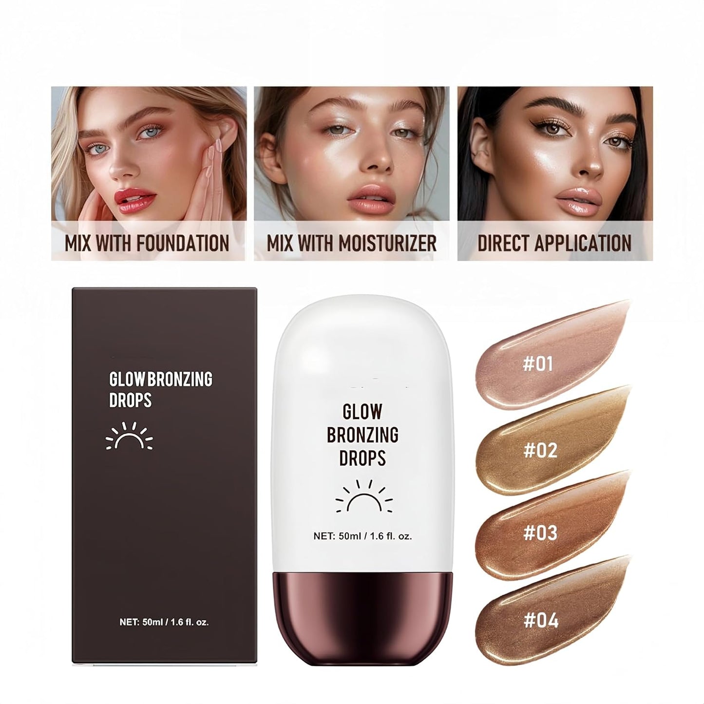 Liquid Highlighter 4 Colors Shimmer Glow Finish Face Highlighter Lightweight Waterproof Long Lasting Face Illuminator Highlight Illuminator for Face Cheek Eyes (Color 01)