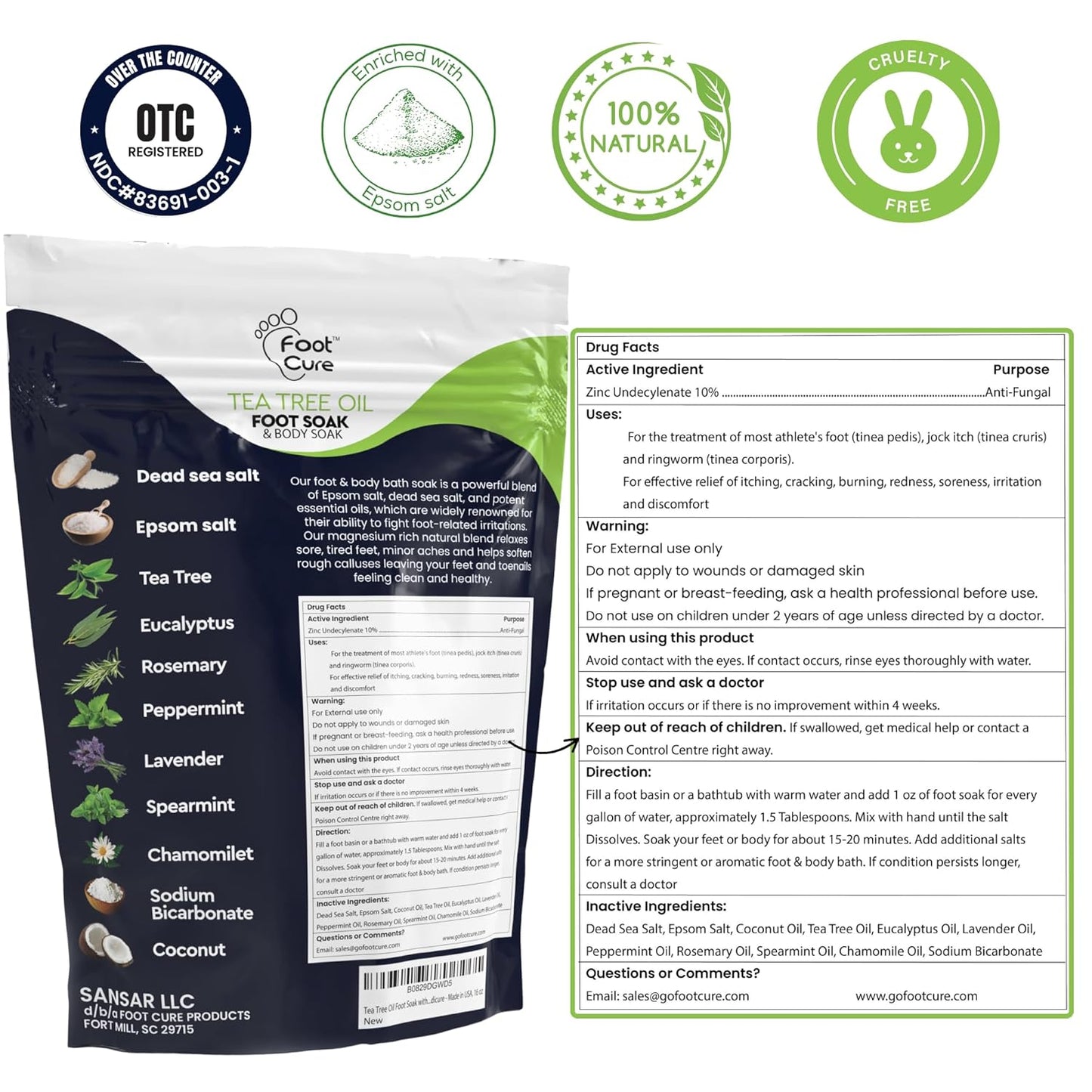 Tea Tree Oil Foot Soak with Epsom Salts- for Foot Pain, Soreness, Athletes Foot, Odors, Toe Nail Fungus, Fungal, Calluses Made in USA - 4 Pack