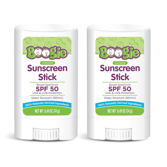 Baby Sunscreen Stick by Boogie Block, Mineral Sunscreen SPF 50, FSA/HSA Eligible, Travel Size Sunblock for Kids, Zinc Oxide, Water Resistant, Vegan, Fragrance Free Pack of 2