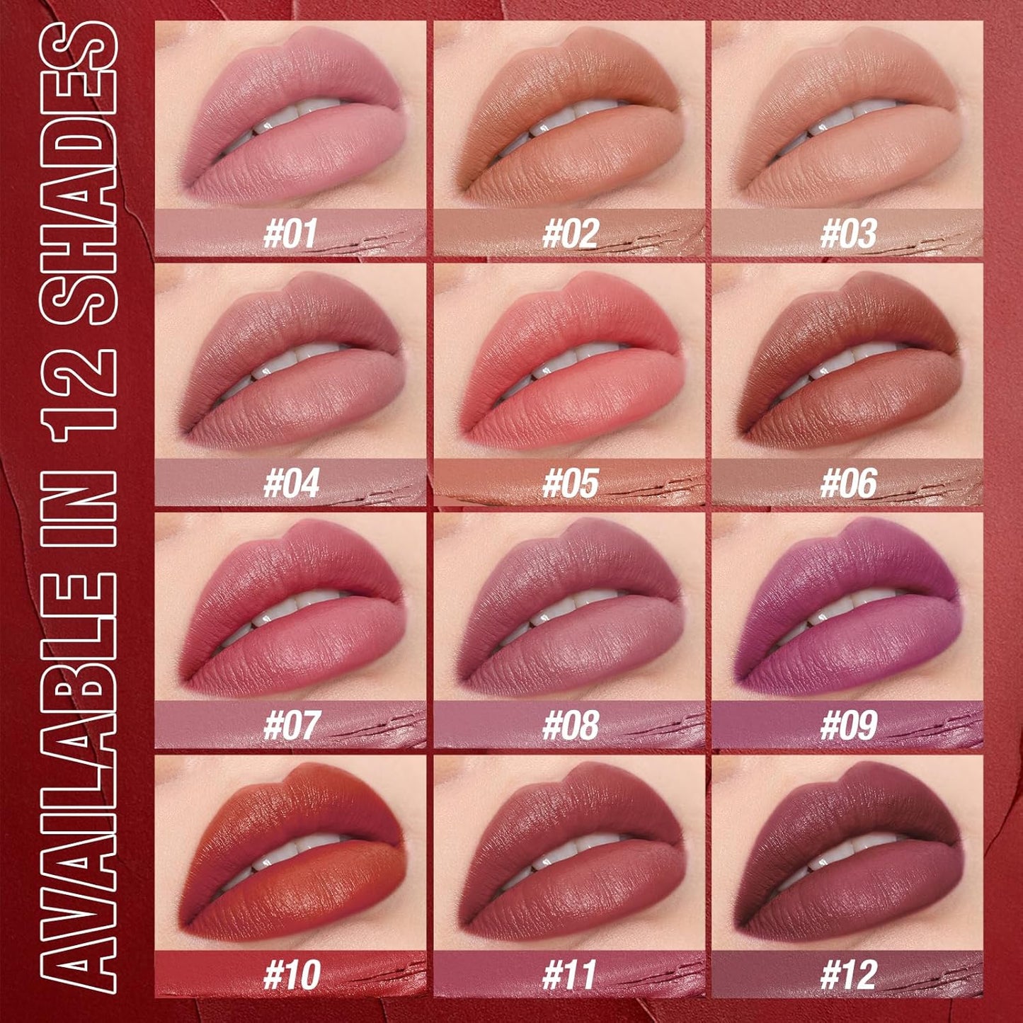 Jolilab 2Pcs Velvet Matte Lipstick Nude Matte Soft Dark Color Stick High Pigmented Long-Lasting Waterproof Lip Stick Lip Balm Beauty Cosmetics Gift for Girls and Women（01#+02#