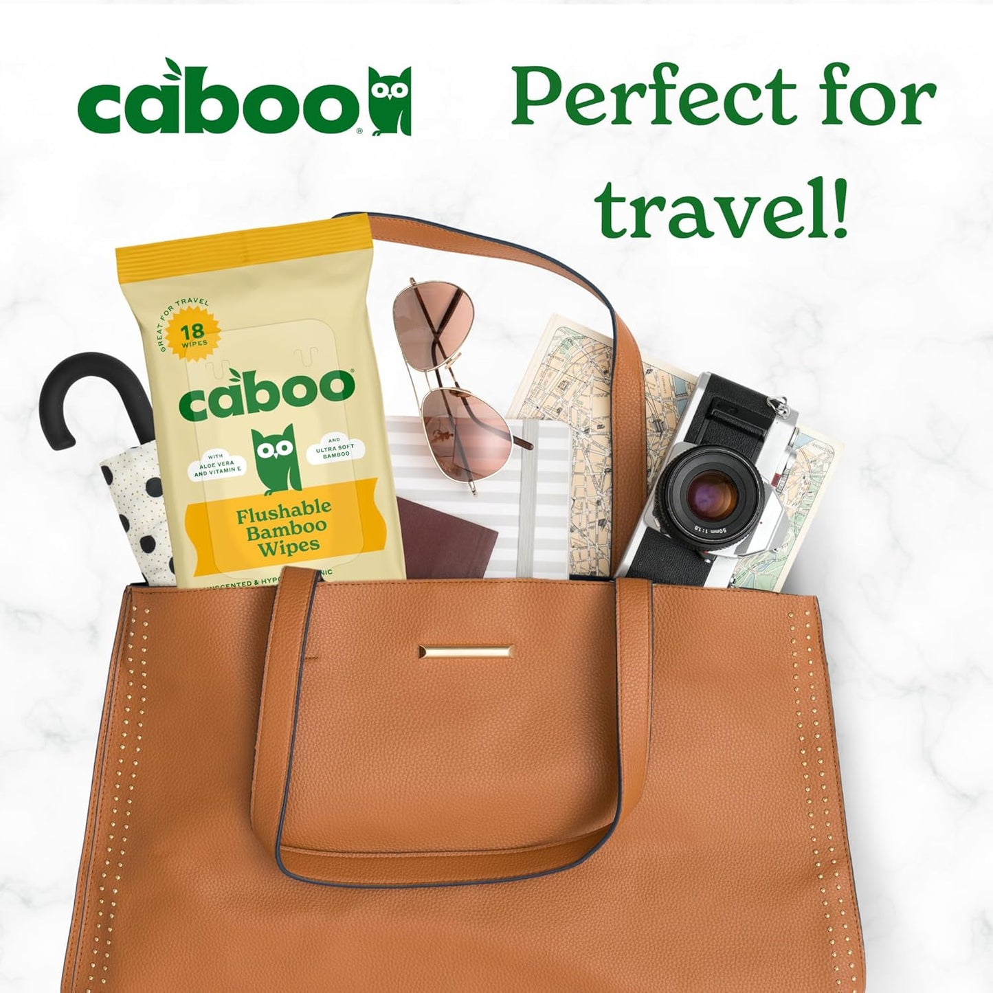 Caboo Tree Free Flushable Wipes, Travel Wipe, Certified Flushable, Septic Safe, Biodegradable Wipe for Adults, Pack of 8, Total of 144 Travel Toilet Wipes