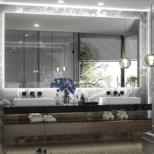 TETOTE 72 x 36 Inch LED Backlit Bathroom Mirror with Lights,3Color White/Warm/Natural,Anti-Fog Lighted Mirror,Dimmable,Vanity Mirror,Wall Mounted