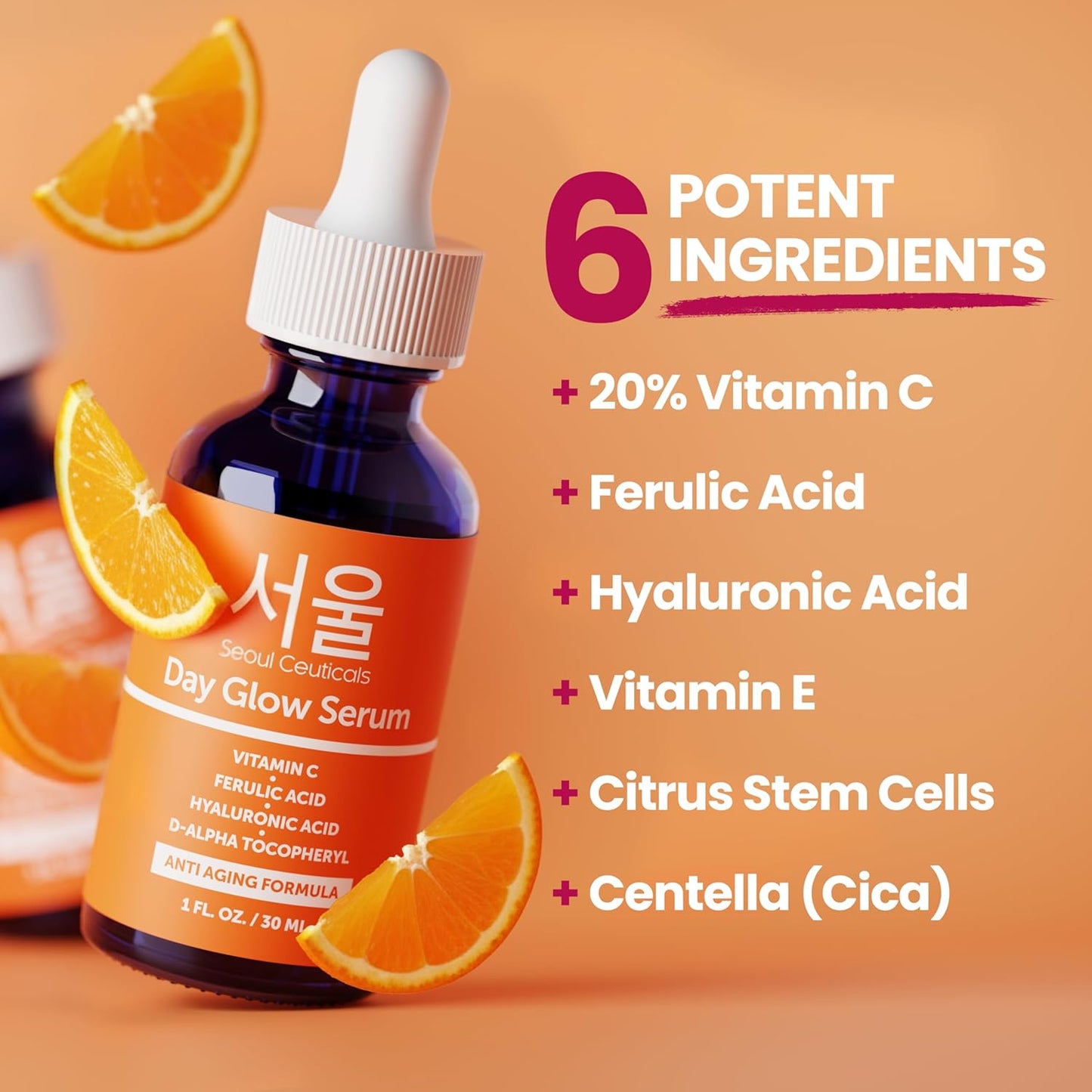 SeoulCeuticals Korean Skin Care 20% Vitamin C Hyaluronic Acid Serum + CE Ferulic Acid - Potent Anti Aging, Anti Wrinkle Korean Beauty 1oz