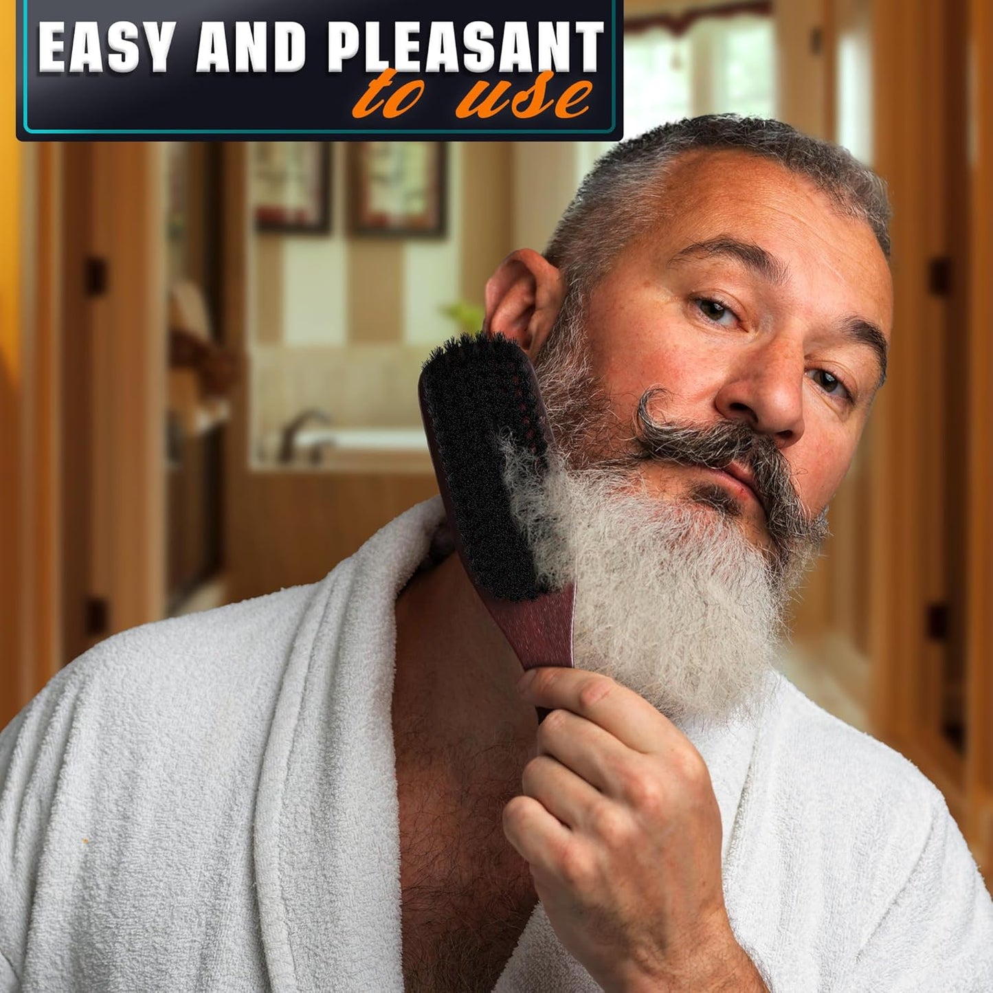 Soft Beard Brush for Men – Soft Boar Bristle Beard Brush with Handle, 9" Wooden Design for Beards, Mustaches & Slick Back Hair – Comfortable Grip, Styling Control, for Daily Grooming & Barbershop Use
