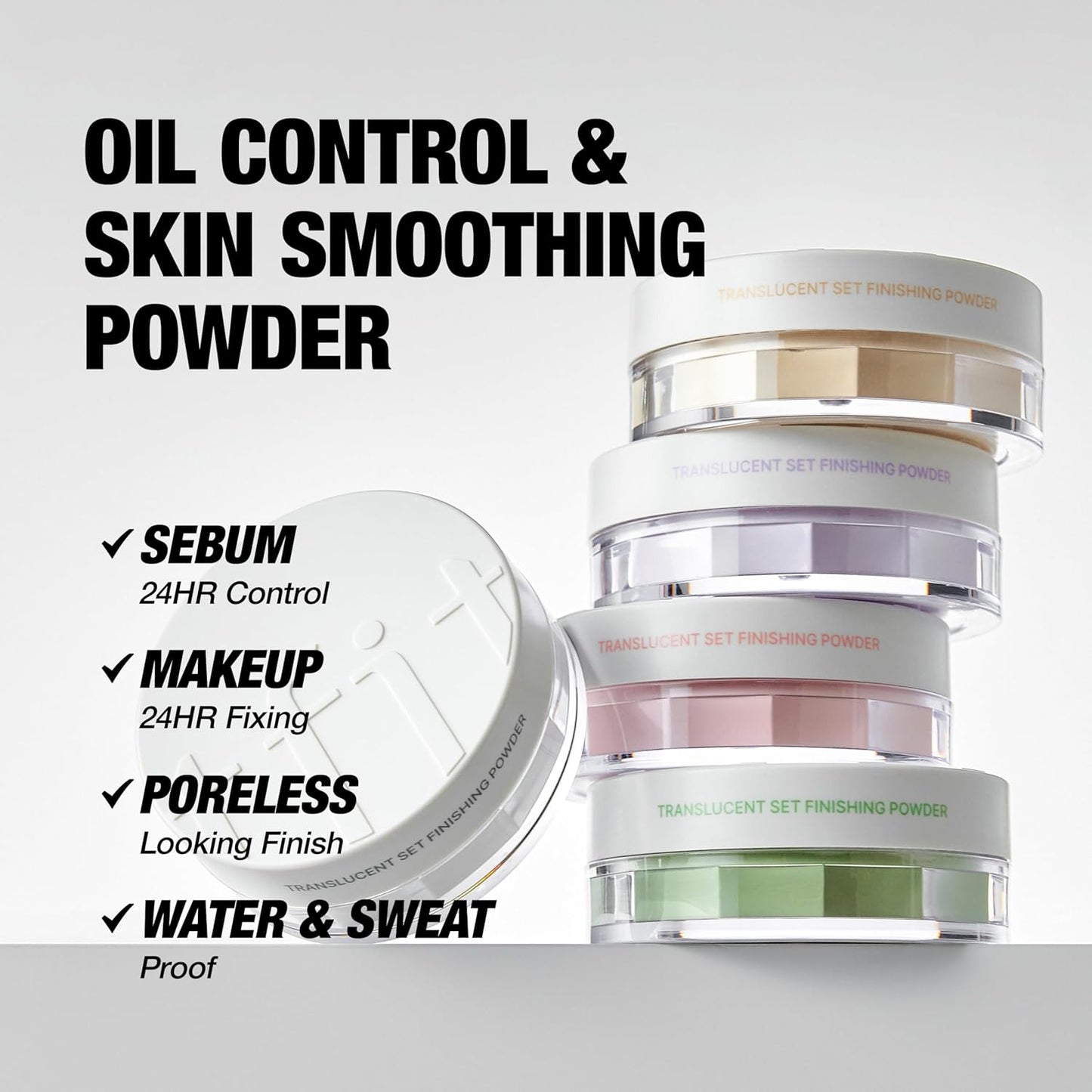 TFIT Translucent Set Finishing Powder - Sebum Control Face Loose Powder, Matte & Silky Finish, Lightweight, Long-lasting, Korean Makeup Setting Powder, 0.24 Oz. (03 Green, 0.24 Oz.)