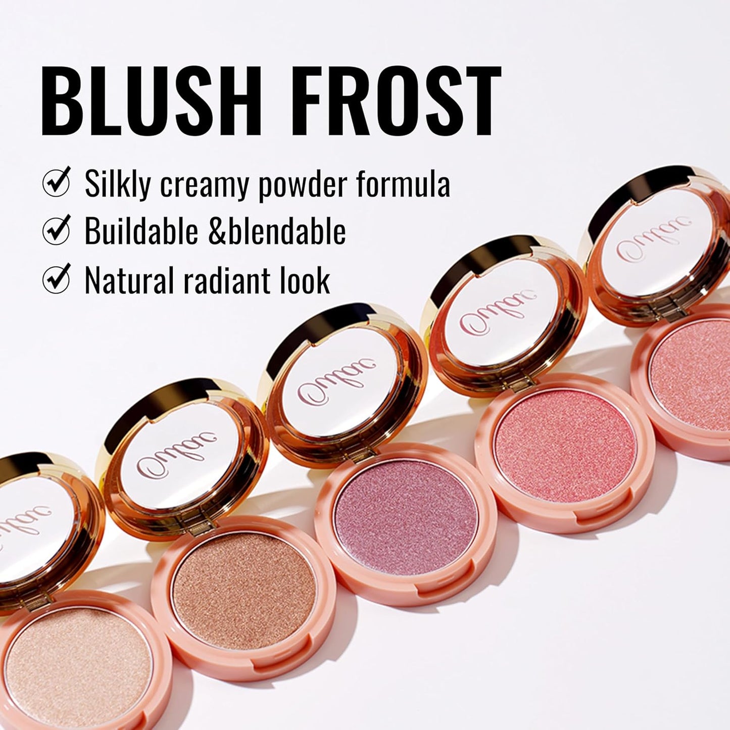 Oulac Orange Luminisers Powdery Blusher for Cheeks Face Glow,Brighten Skin As Highlighter Makeup, Shimmer Blusher,Buildable and Vegan Cosmetics,4.8g F10 Tangerine Tango