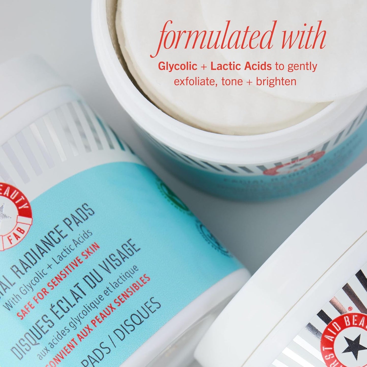 First Aid Beauty – Facial Radiance Pads with Glycolic & Lactic Acids, Daily Exfoliating with AHA that Helps Tone & Brighten Skin, Makeup Prep Pads, Compostable for Daily Use, 60 Count, 2ct