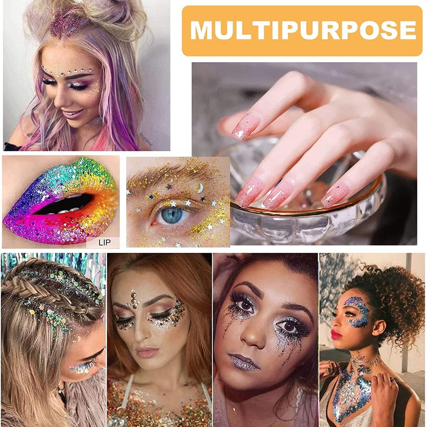 MAEPEOR Chunky Face Body Glitter Gel 19 Colors Mermaid Sequins Holographic Body Glitter Gel Long-Lasting Festival Makeup Glitter Paint for Face Body Hair Nails (30g, 06 Purple)