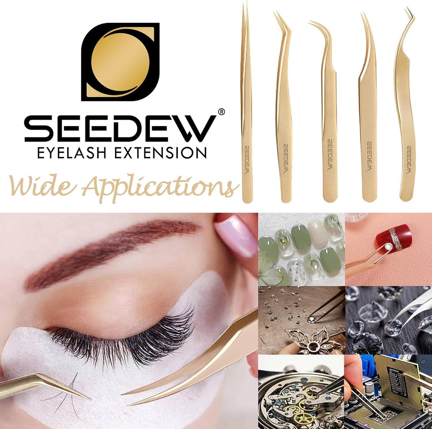 Tweezer Eyelash Extensions 1 PCS Stainless Steel Curved Pointy Dolphin Tweezer Isolation Professional Precision Supplies False Lash Application Tools for Lash Tech, Lash Artist Beginner(Golden)