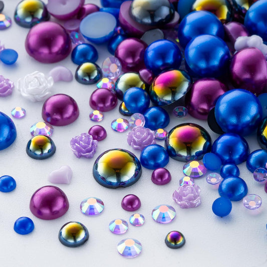 160g Dark Blue Flat Back Pearls Rhinestones for Crafts Mixed Size 3mm-10mm AB Color Round Half Pearls Flatback Pearl Beads and Resin Rhinestones Set for Face Art