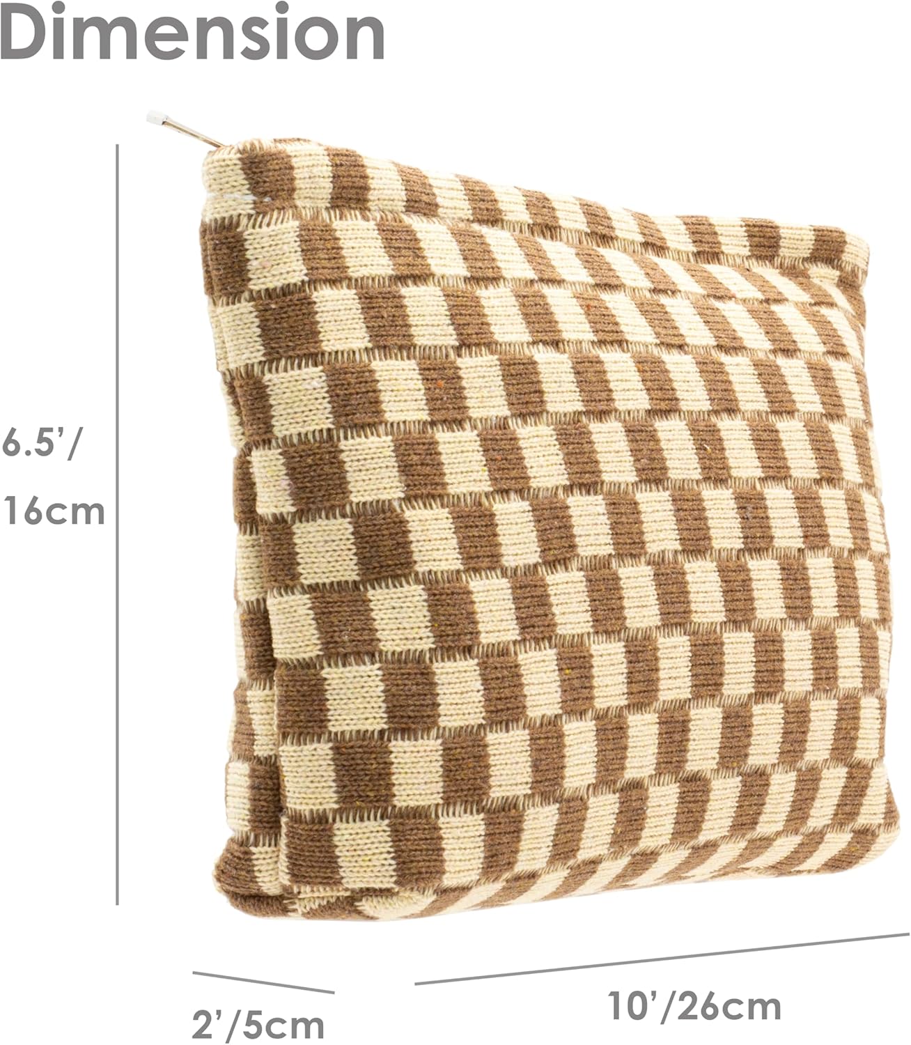 PAZIMIIK Knitted Checkered Makeup Bag Large Zipper Make Up Accessory Pouch for Purse Cosmetic Brush Bag for Travel Essential,Coffee