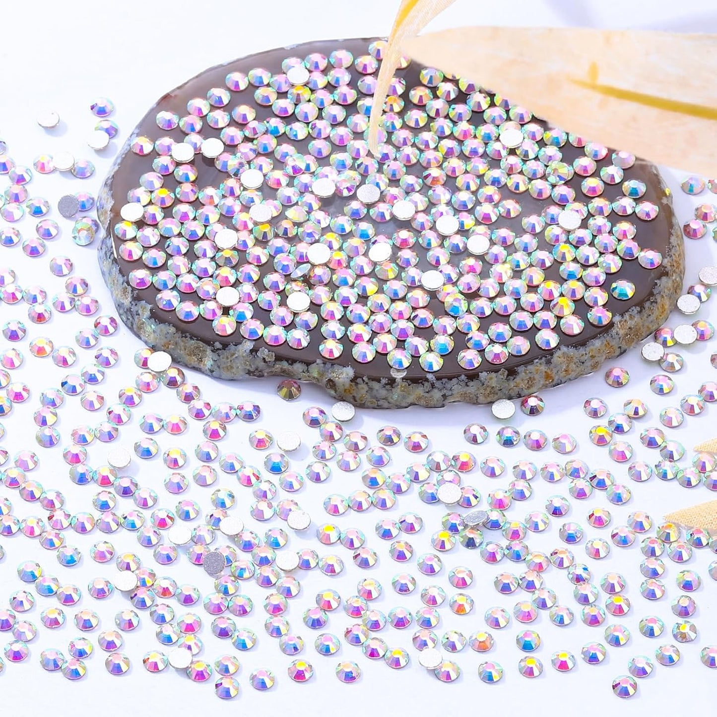 Crystal AB Flatback Rhinestones, Glass Rhinestones for Nail Art and Craft, Glue Fix, Loose Crystal Gemstones(Crystal AB, SS4, 2880pcs, 1.5-1.7mm)